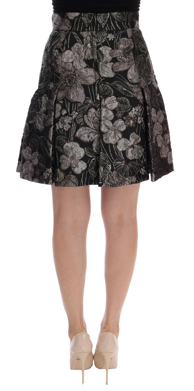 Dolce & Gabbana Schwarz-silberner Brokat-Rock mit Blumenmuster