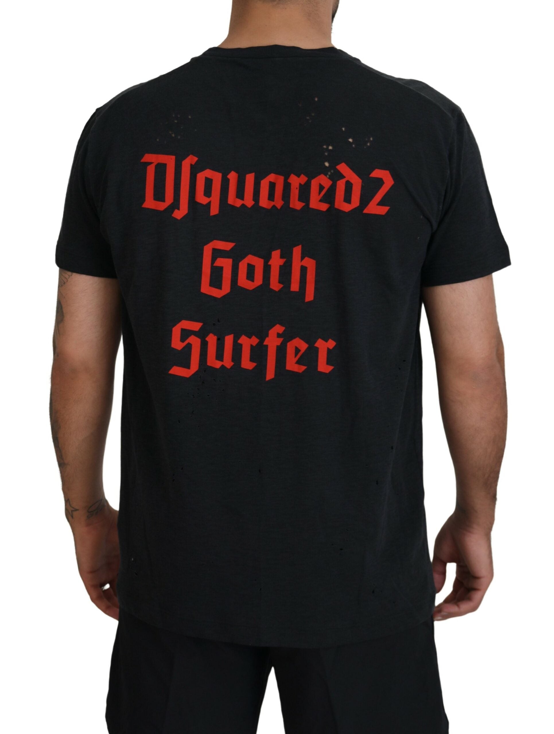 Dsquared² Schwarzes Kurzarm-T-Shirt aus Baumwolle mit Kettenverzierung