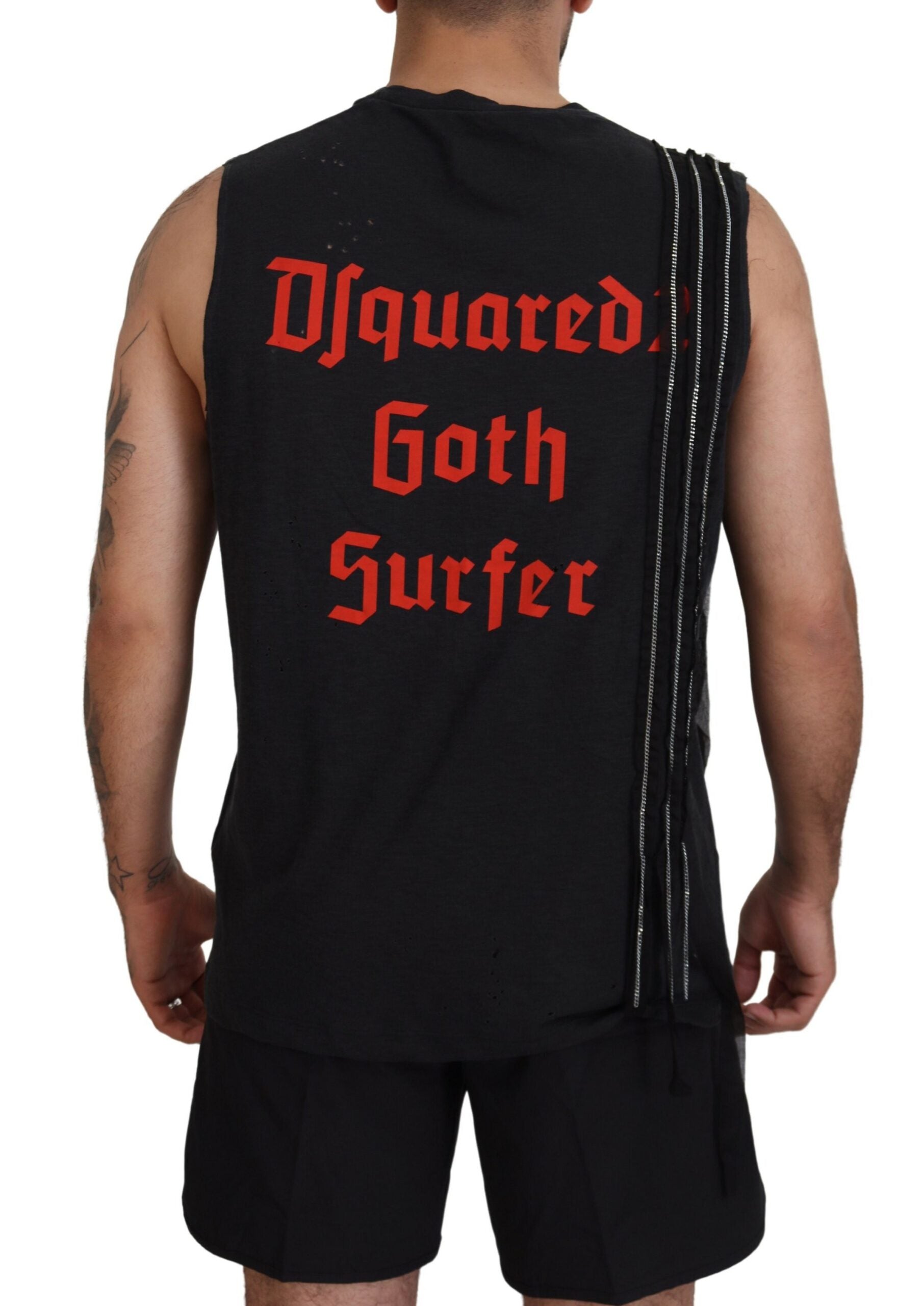 Dsquared² Schwarzes kettenverziertes ärmelloses Herren Tank-T-Shirt