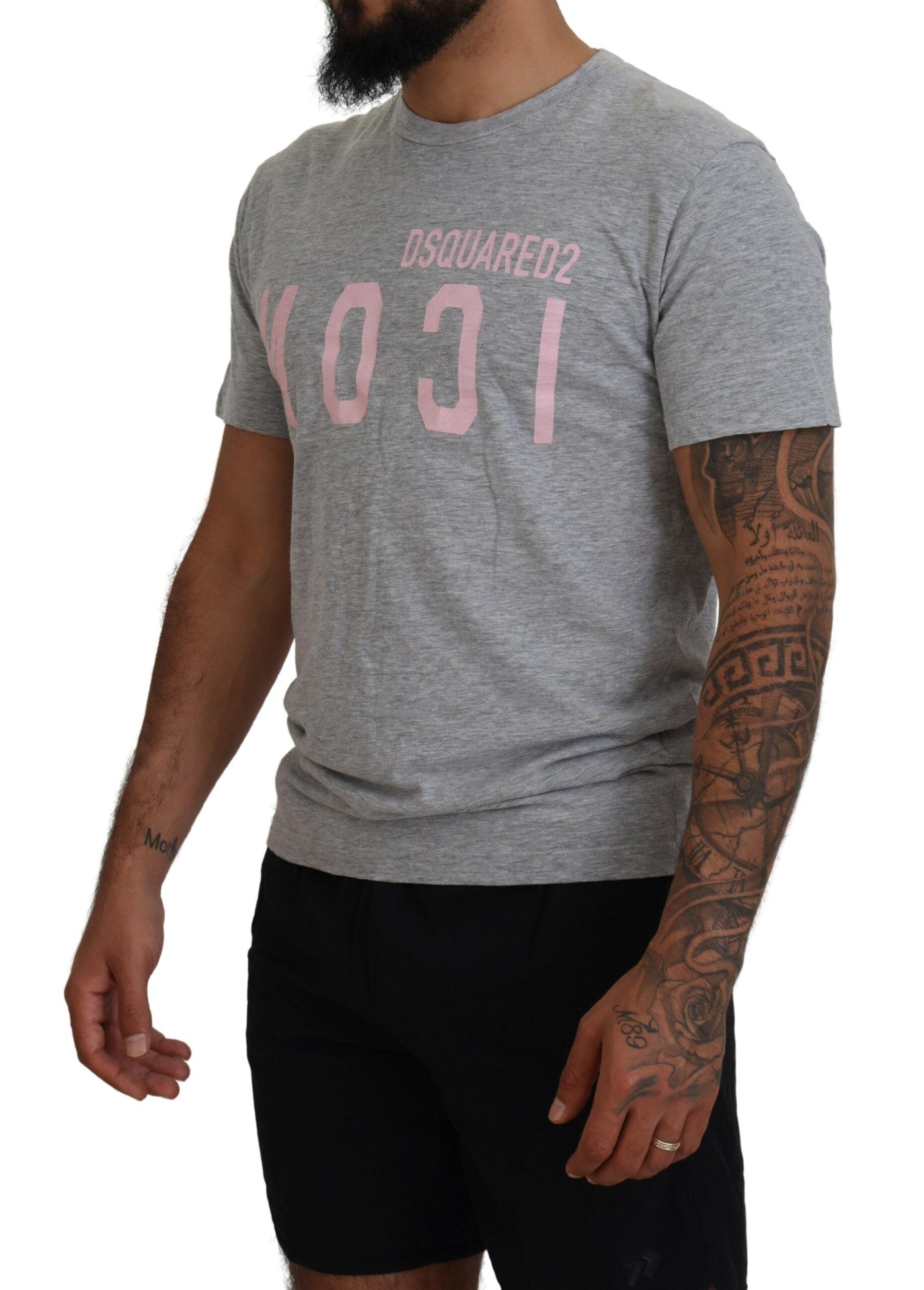 Dsquared² Graues Logo-Baumwoll-T-Shirt mit kurzen Ärmeln und Rundhalsausschnitt