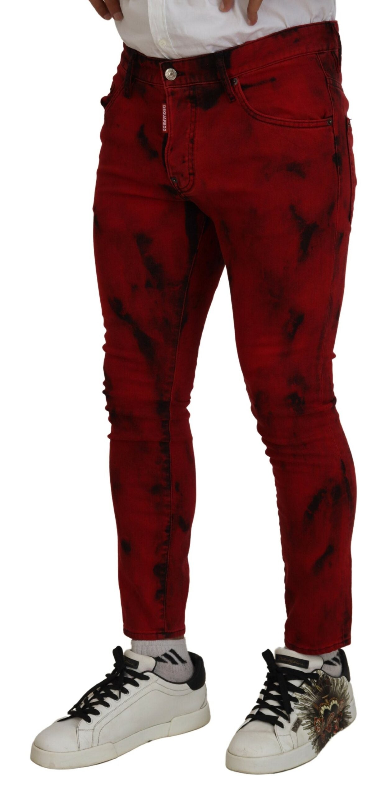 Dsquared² Rote Baumwolle Tie Dye Skinny Casual Denim Jeans