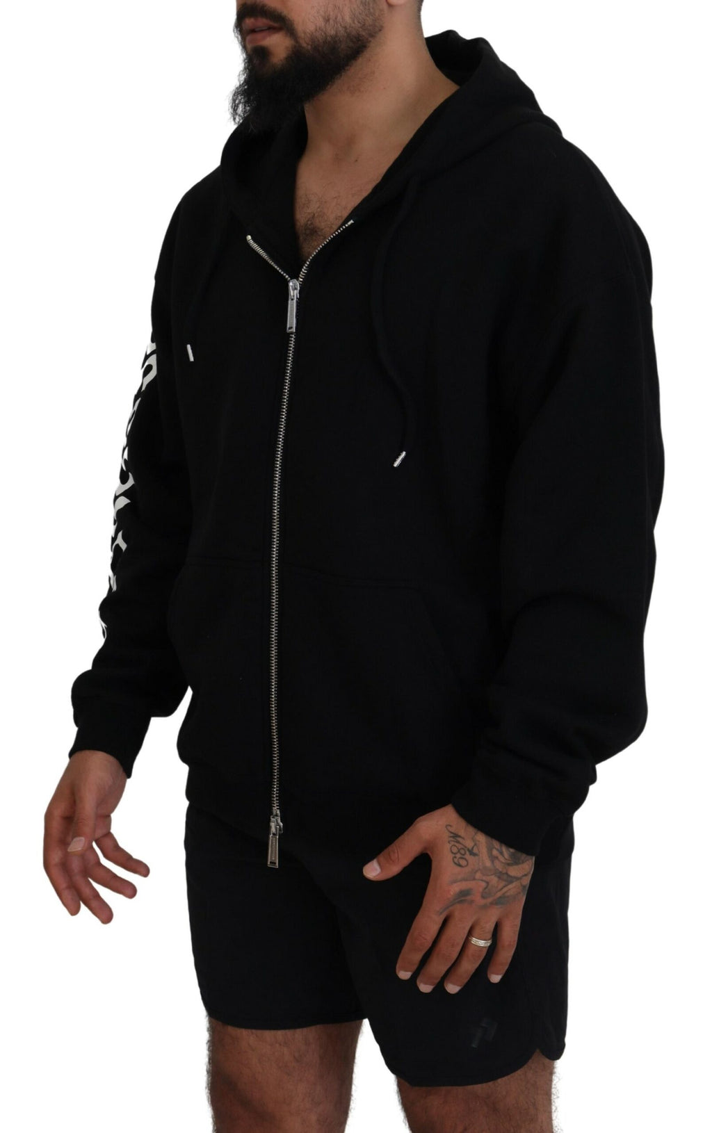 Dsquared² Schwarzer Kapuzenpulli mit bedruckten Ärmeln