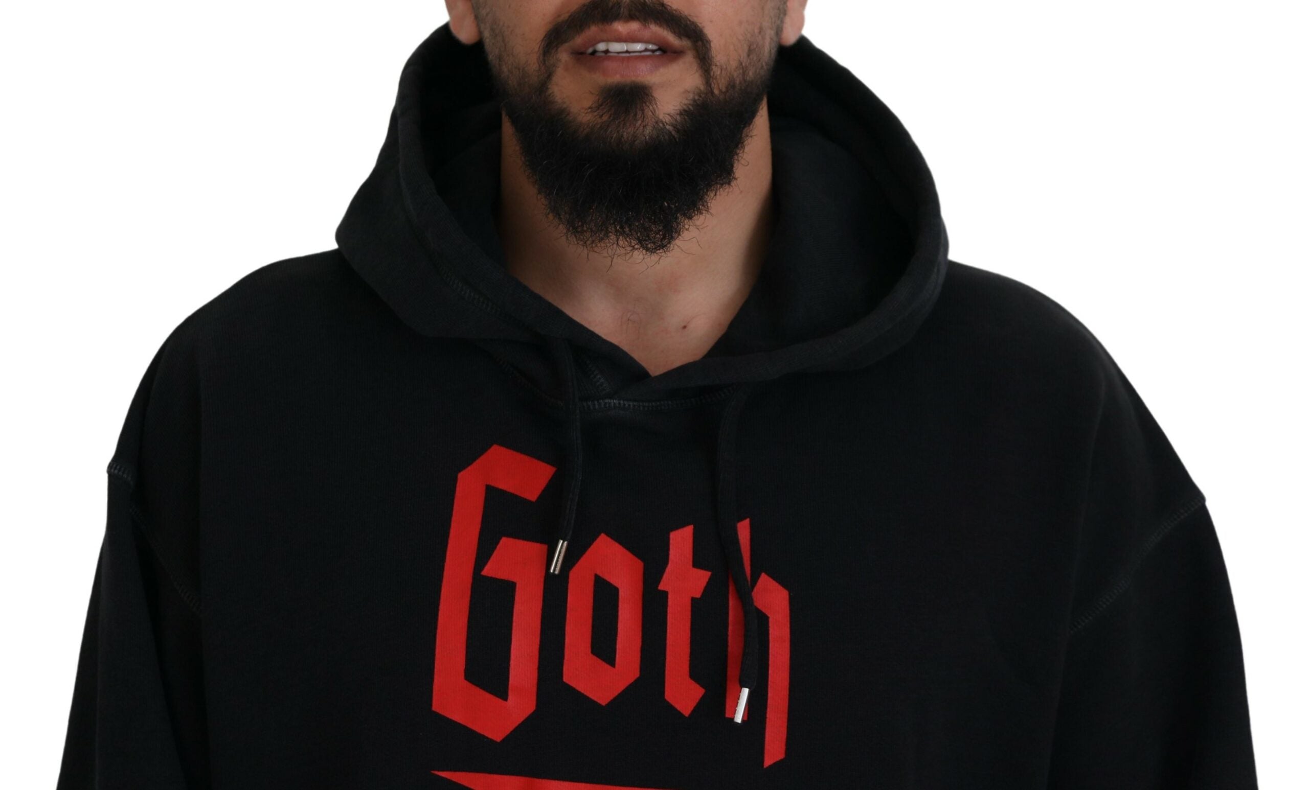 Dsquared² Schwarzer Baumwollpullover mit Kapuze, bedruckt, Herrenpullover