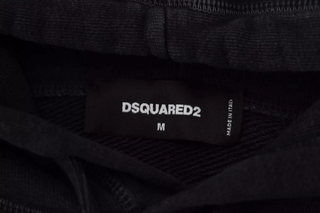 Dsquared² Schwarzer Baumwollpullover mit Kapuze, bedruckt, Herrenpullover