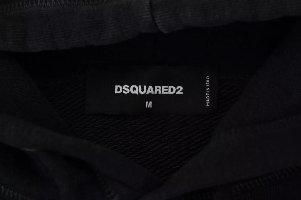 Dsquared² Schwarzer Baumwollpullover mit Kapuze, bedruckt, Herrenpullover