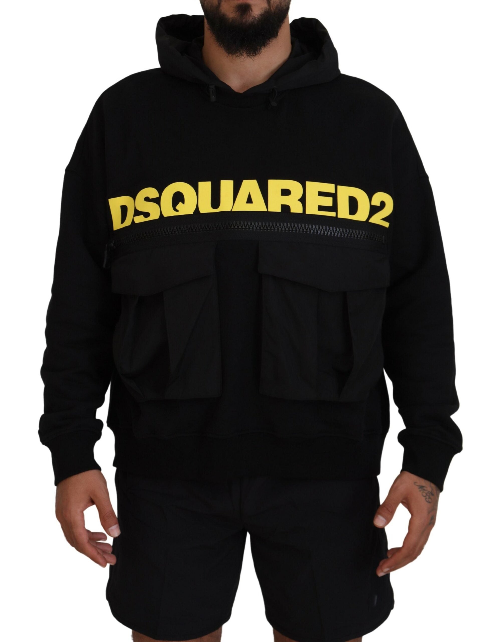 Dsquared² Schwarzer bedruckter Pullover aus Baumwolle mit Kapuze