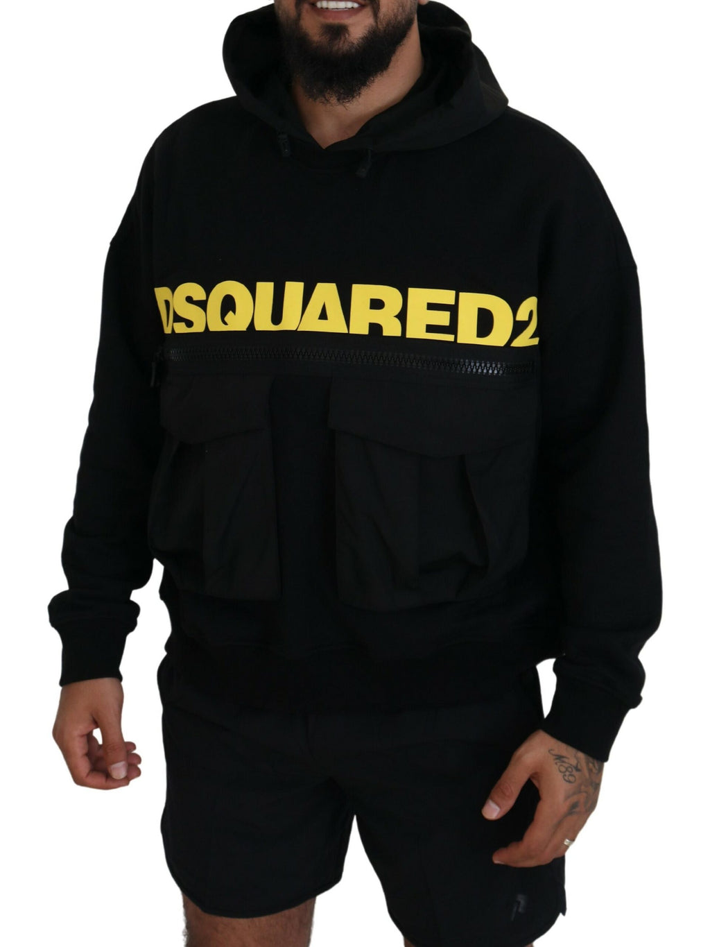 Dsquared² Schwarzer bedruckter Pullover aus Baumwolle mit Kapuze