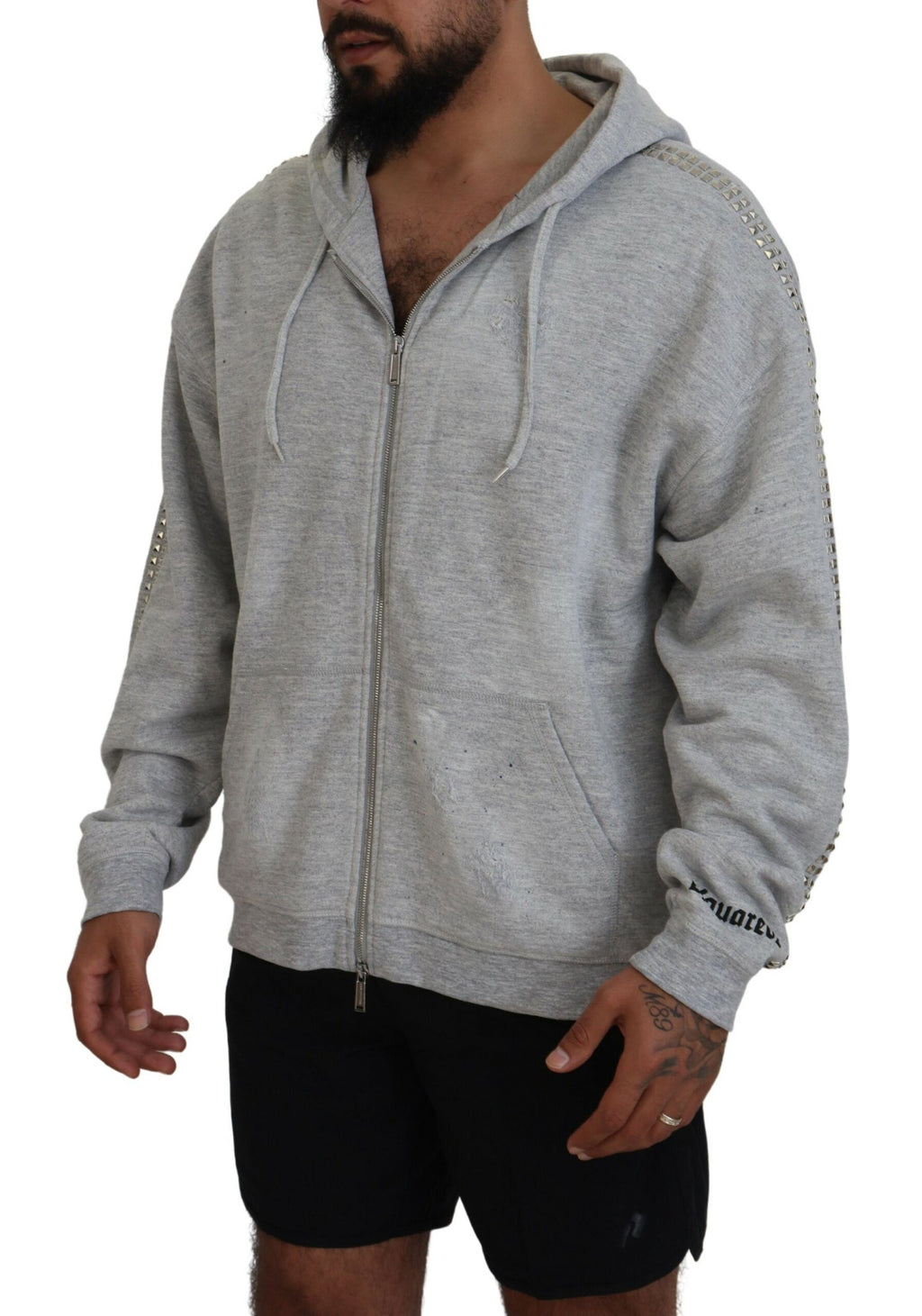 Dsquared² Grauer Pullover mit Kapuze und gedruckter Kristall-Verzierung