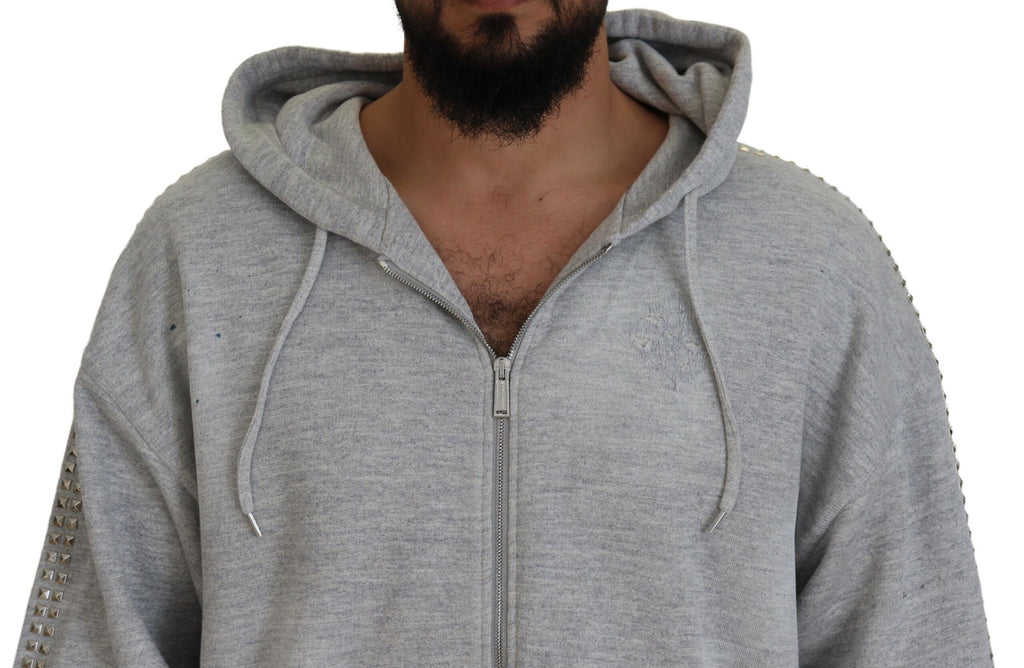 Dsquared² Grauer Pullover mit Kapuze und gedruckter Kristall-Verzierung