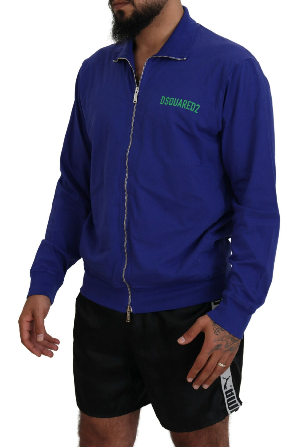 Dsquared² Blauer Baumwollpullover mit Kragen und durchgehendem Reißverschluss für Männer