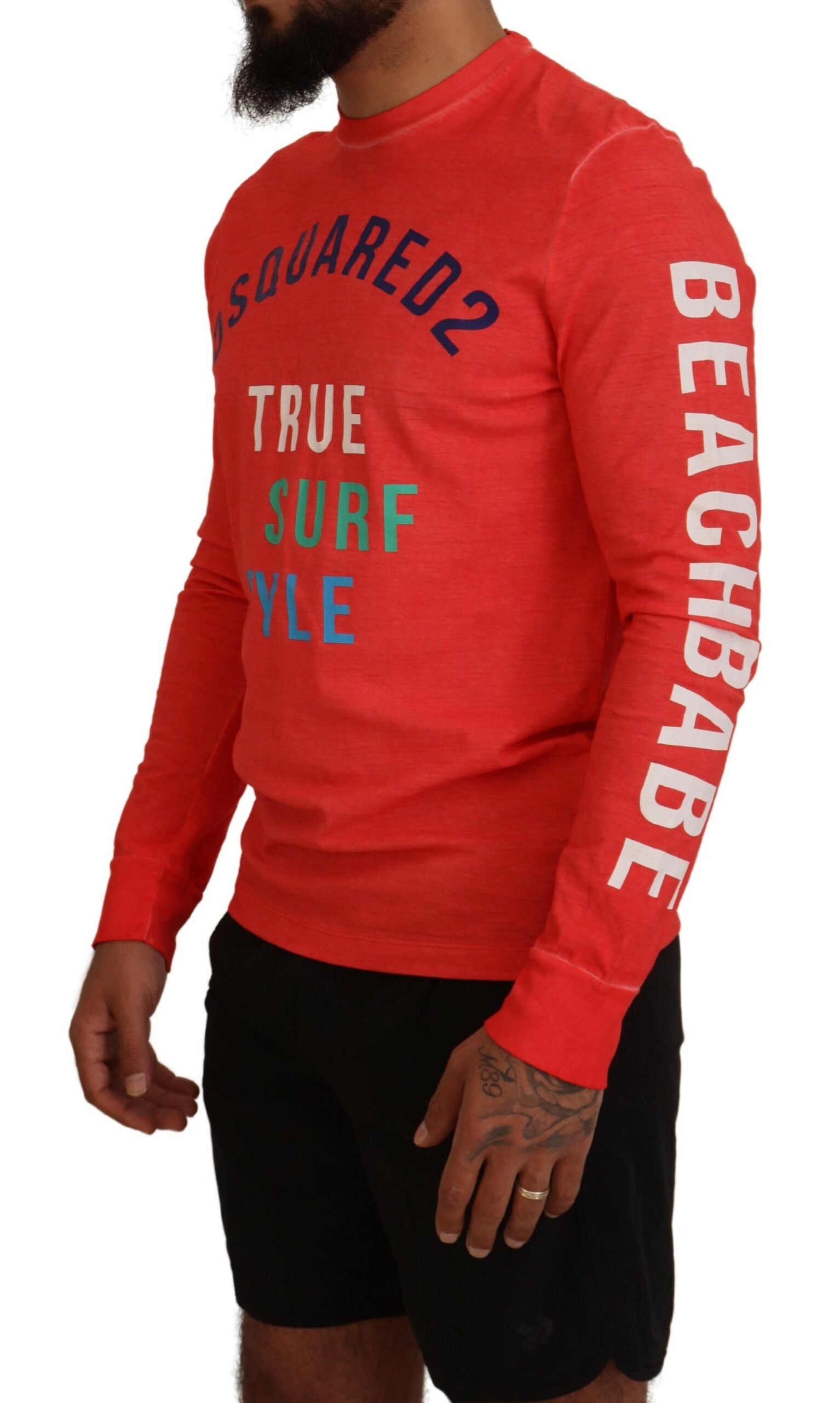 Dsquared² Orangefarbenes bunt bedrucktes Langarm-T-Shirt