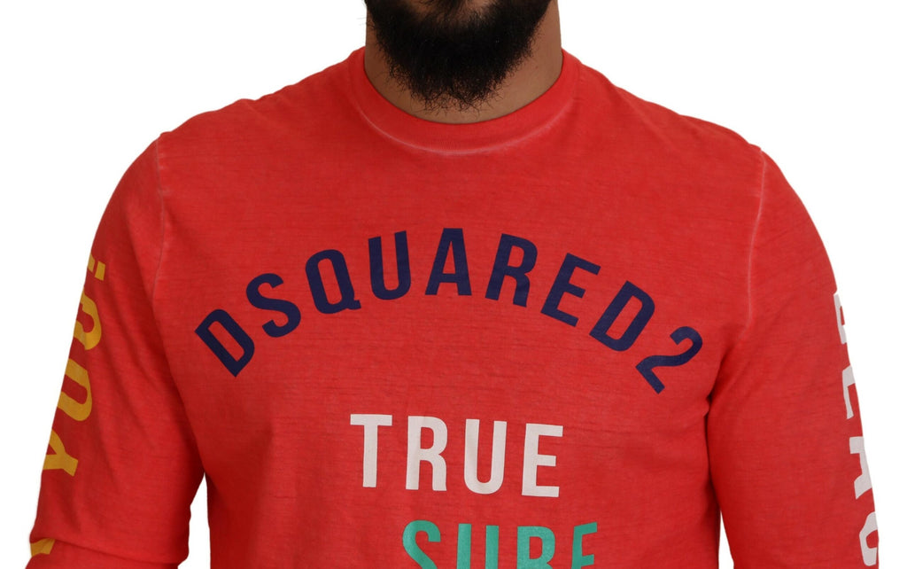 Dsquared² Orangefarbenes bunt bedrucktes Langarm-T-Shirt
