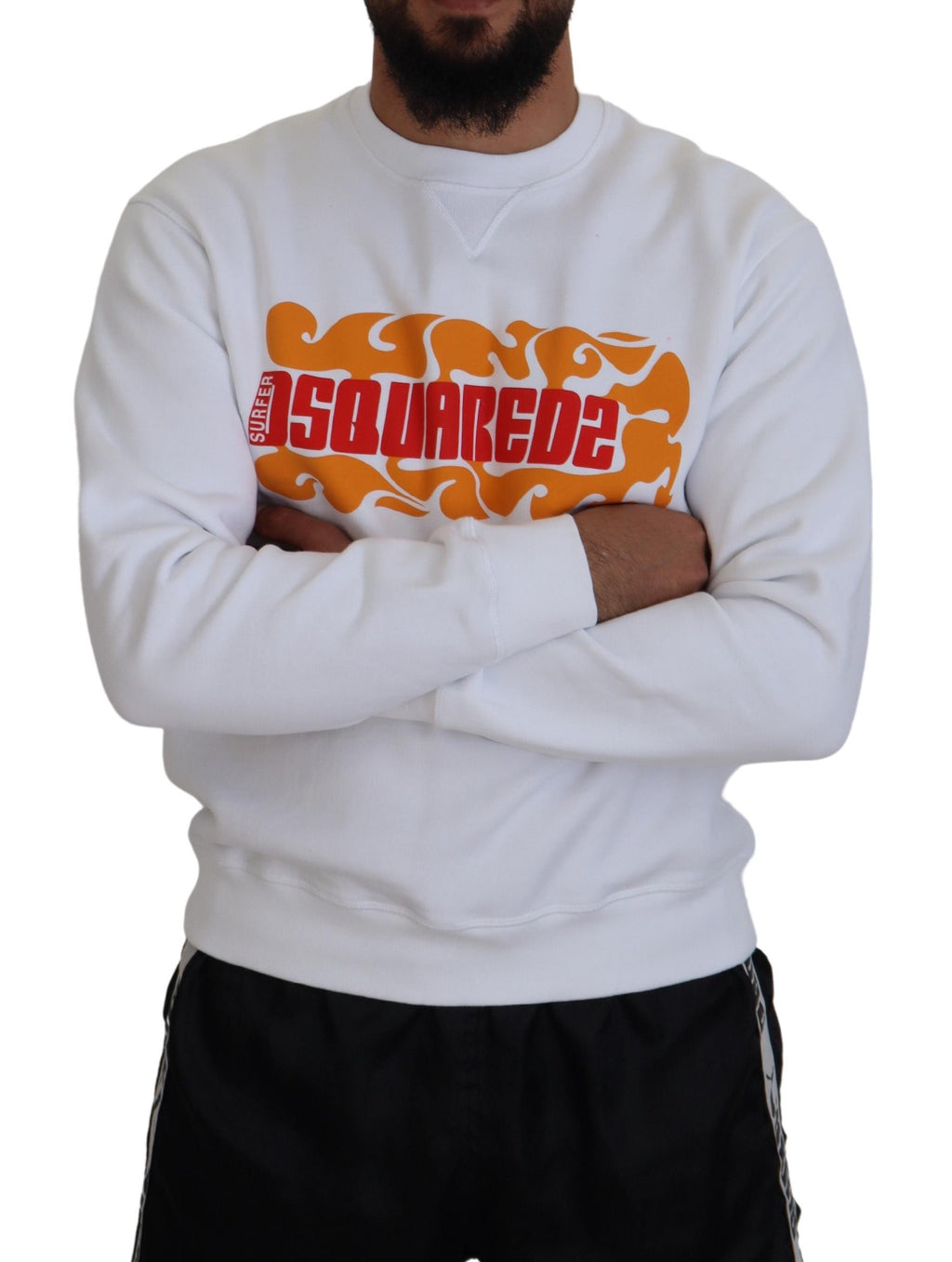 Dsquared² Weißer bedruckter Baumwollpullover mit langen Ärmeln