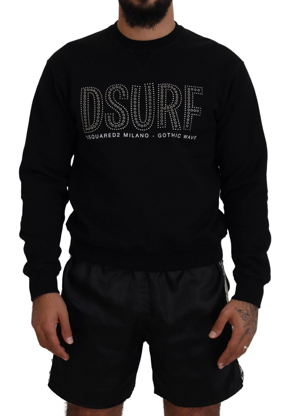 Dsquared² Schwarzer bedruckter Baumwollpullover mit langen Ärmeln
