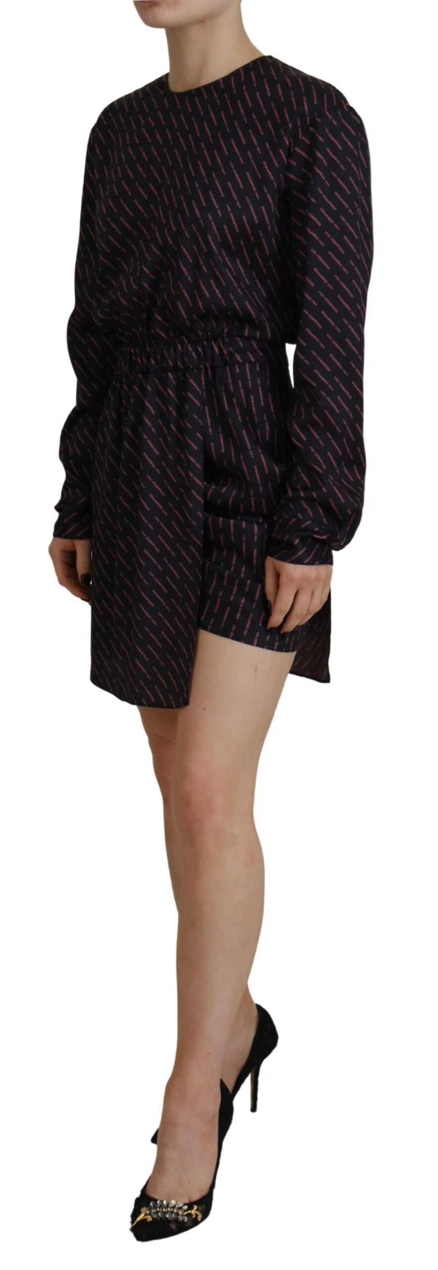 Dsquared² Schwarzes Minikleid mit Logodruck und langen Ärmeln in A-Linie