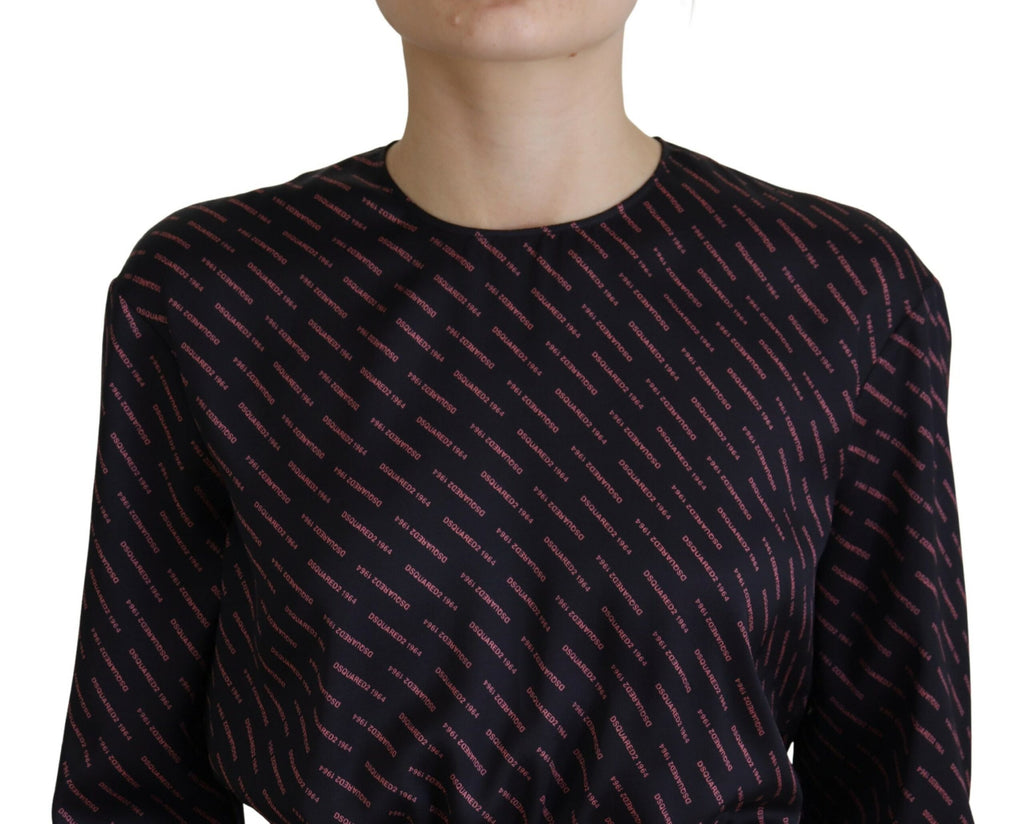 Dsquared² Schwarzes Minikleid mit Logodruck und langen Ärmeln in A-Linie