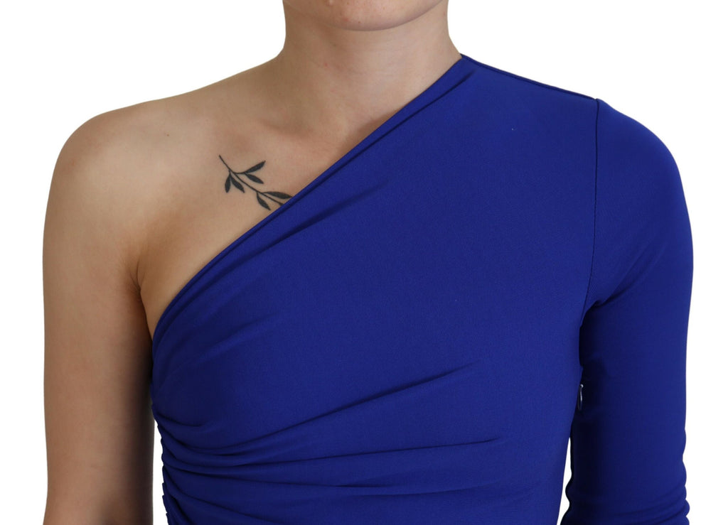 Dsquared² Blaues Viskose-One-Shoulder-Bodycon-Minikleid mit Rüschen