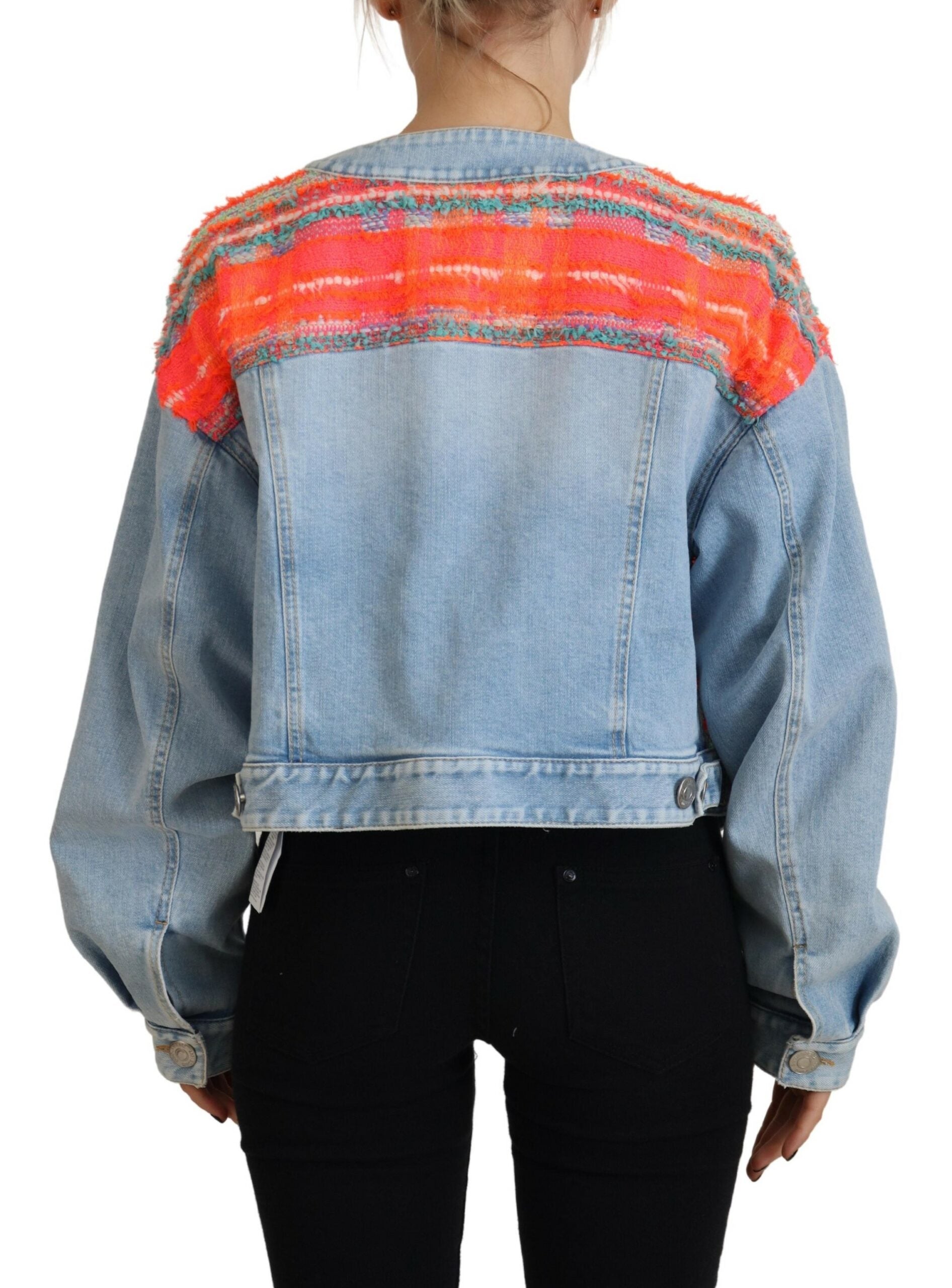 Dsquared² Orange Blau getäfelte Jeansjacke mit Knopfleiste