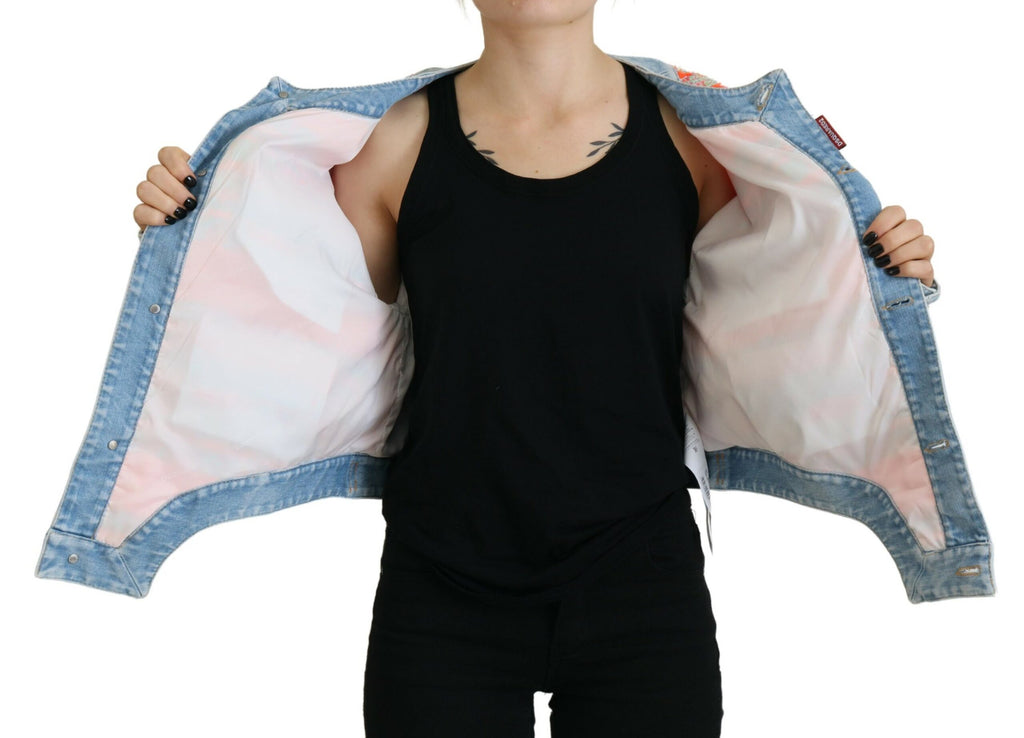 Dsquared² Orange Blau getäfelte Jeansjacke mit Knopfleiste