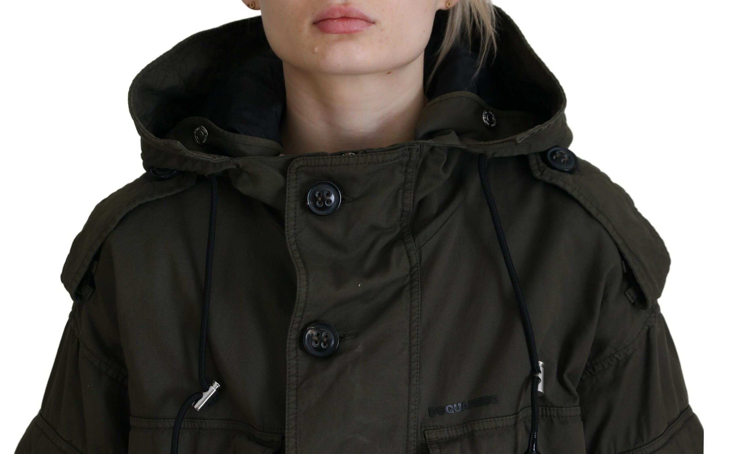 Dsquared² Grüne Cargo-Knopf-Jacke aus Baumwolle mit Kapuze