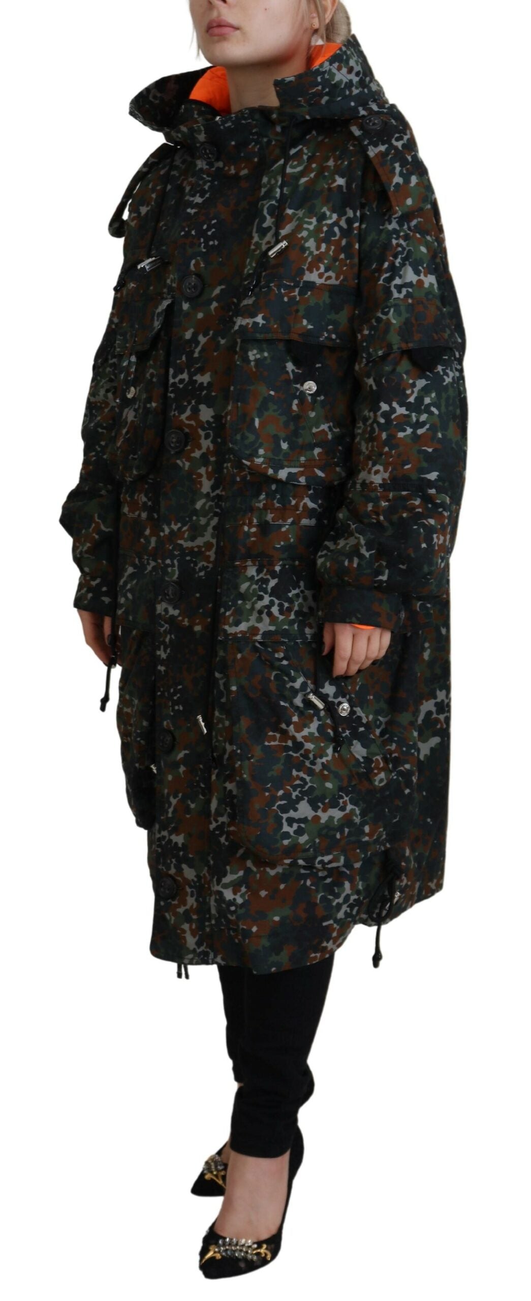 Dsquared² Grüner Goth-Camouflage-Parka-Mantel mit Kapuze