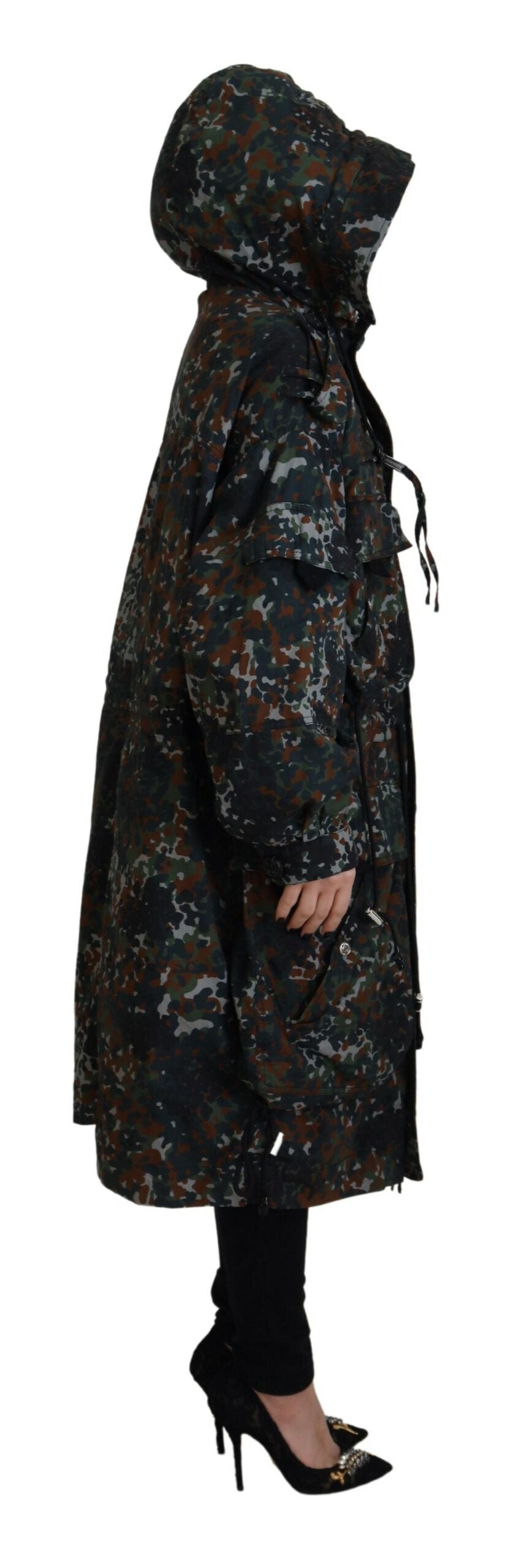 Dsquared² Grüner Goth-Camouflage-Parka-Mantel mit Kapuze