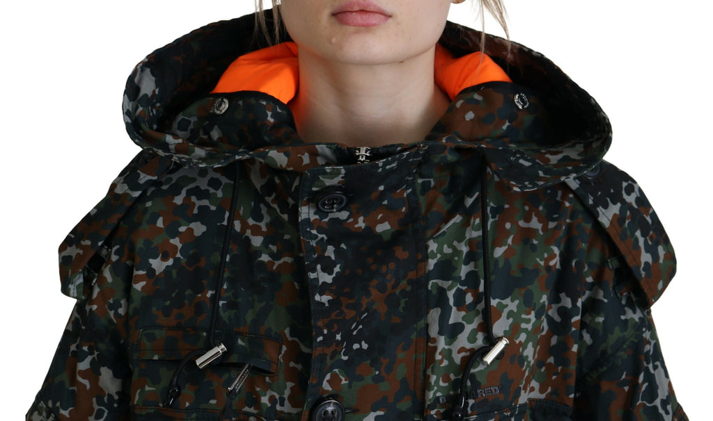 Dsquared² Grüner Goth-Camouflage-Parka-Mantel mit Kapuze