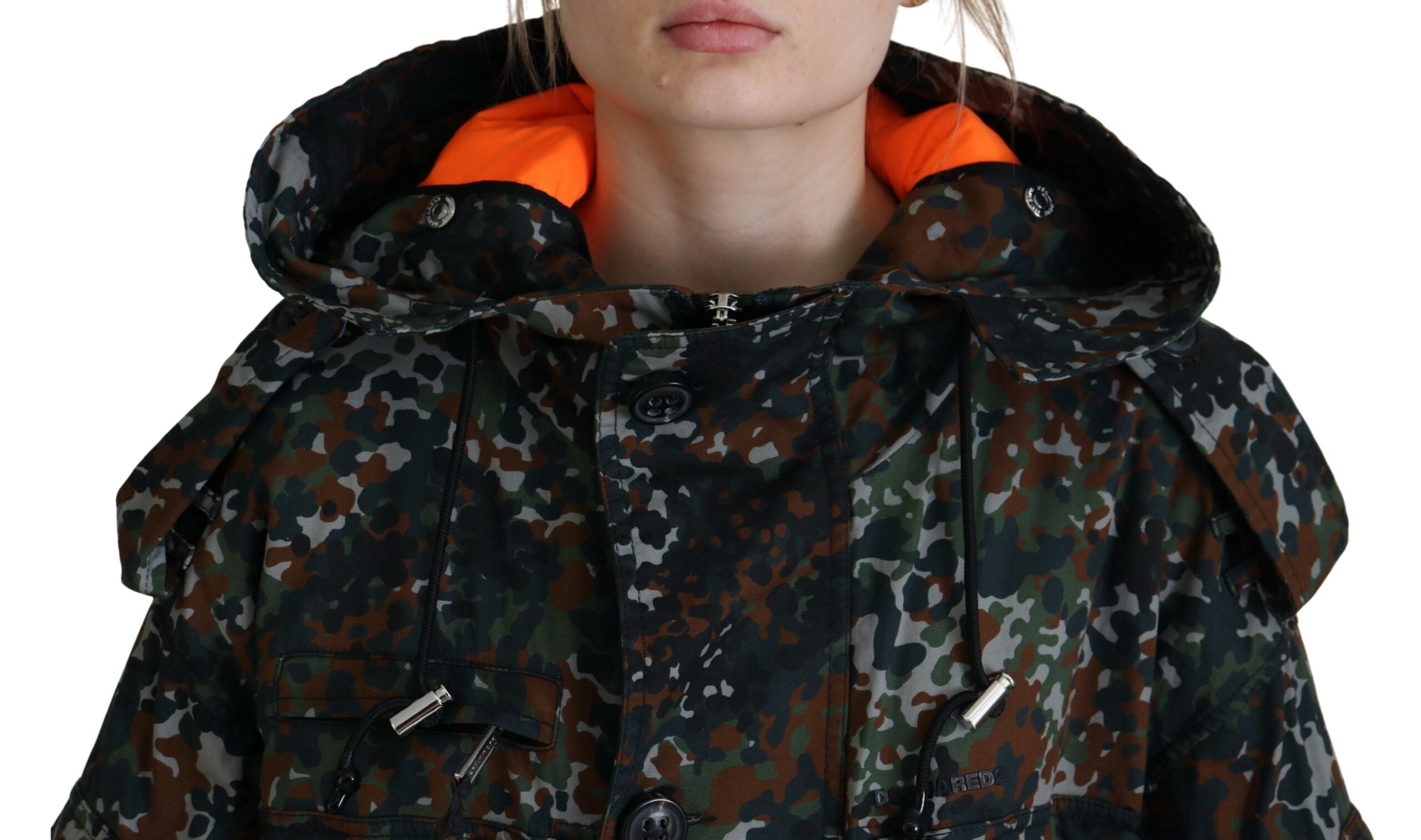 Dsquared² Grüner Goth-Camouflage-Parka-Mantel mit Kapuze