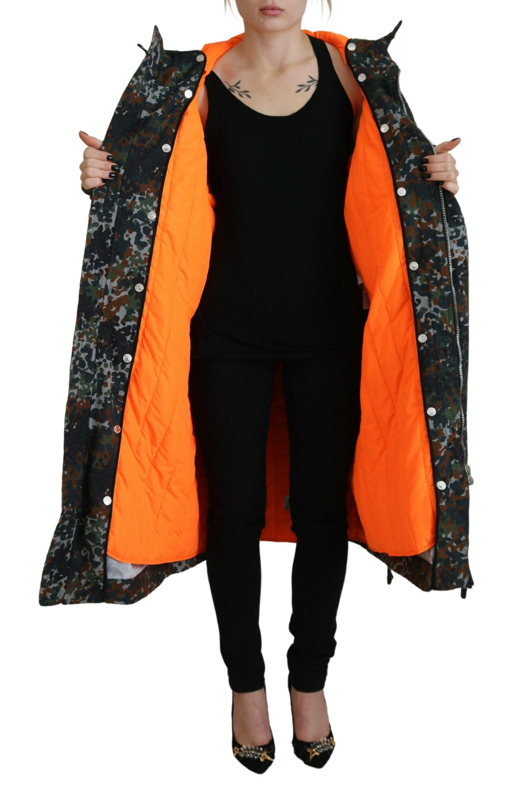 Dsquared² Grüner Goth-Camouflage-Parka-Mantel mit Kapuze