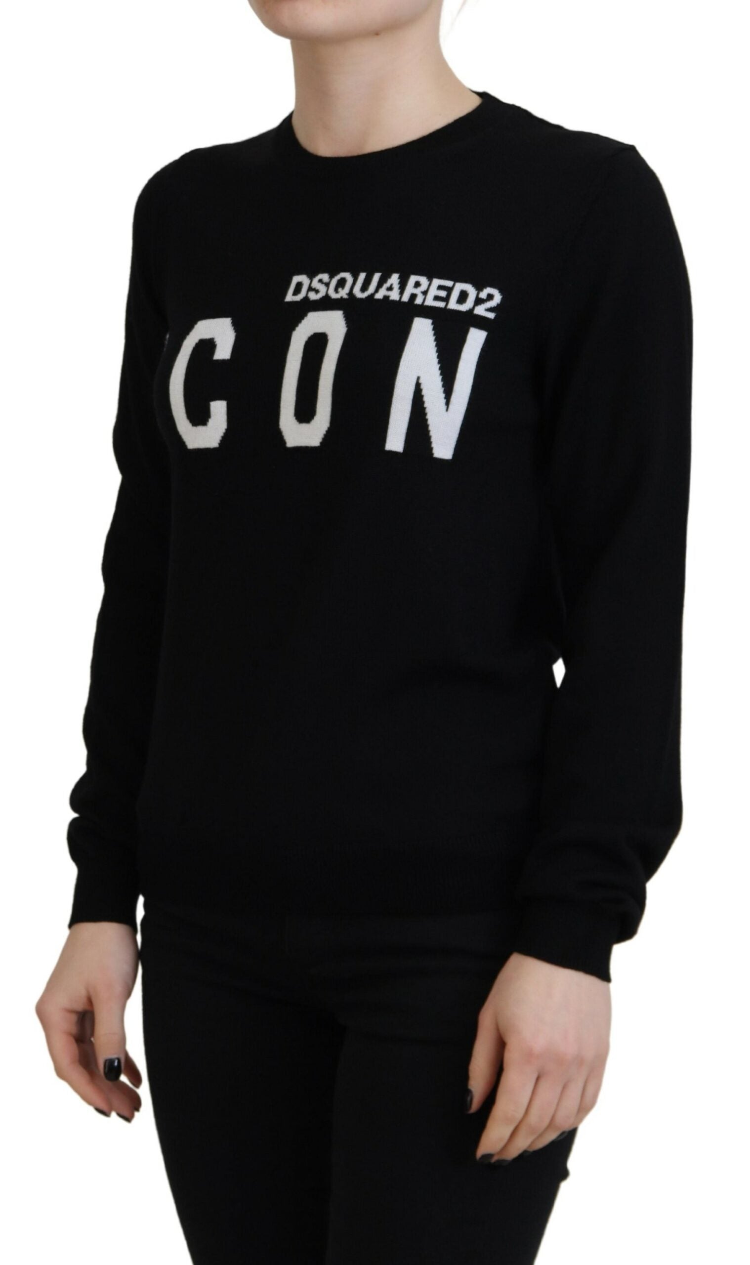Dsquared² Schwarzer Langarmpullover aus Schurwolle mit Logodruck