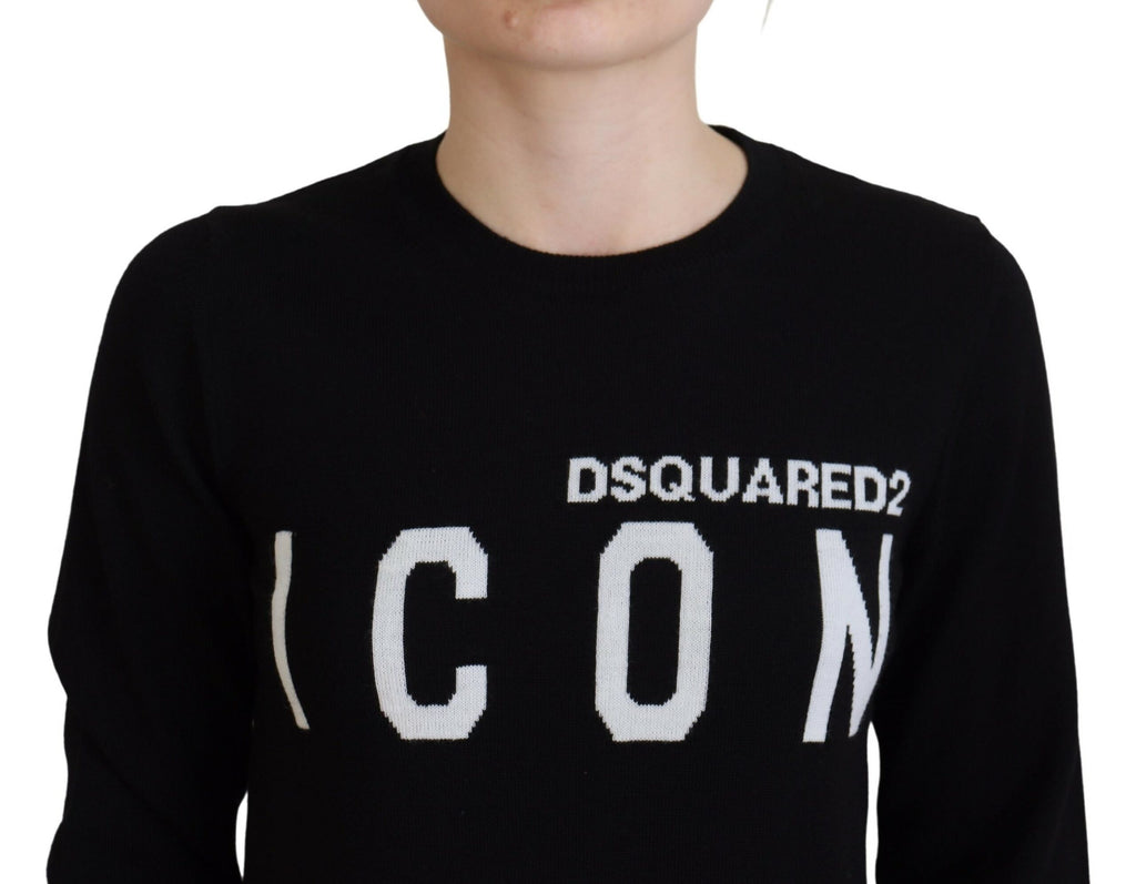 Dsquared² Schwarzer Langarmpullover aus Schurwolle mit Logodruck