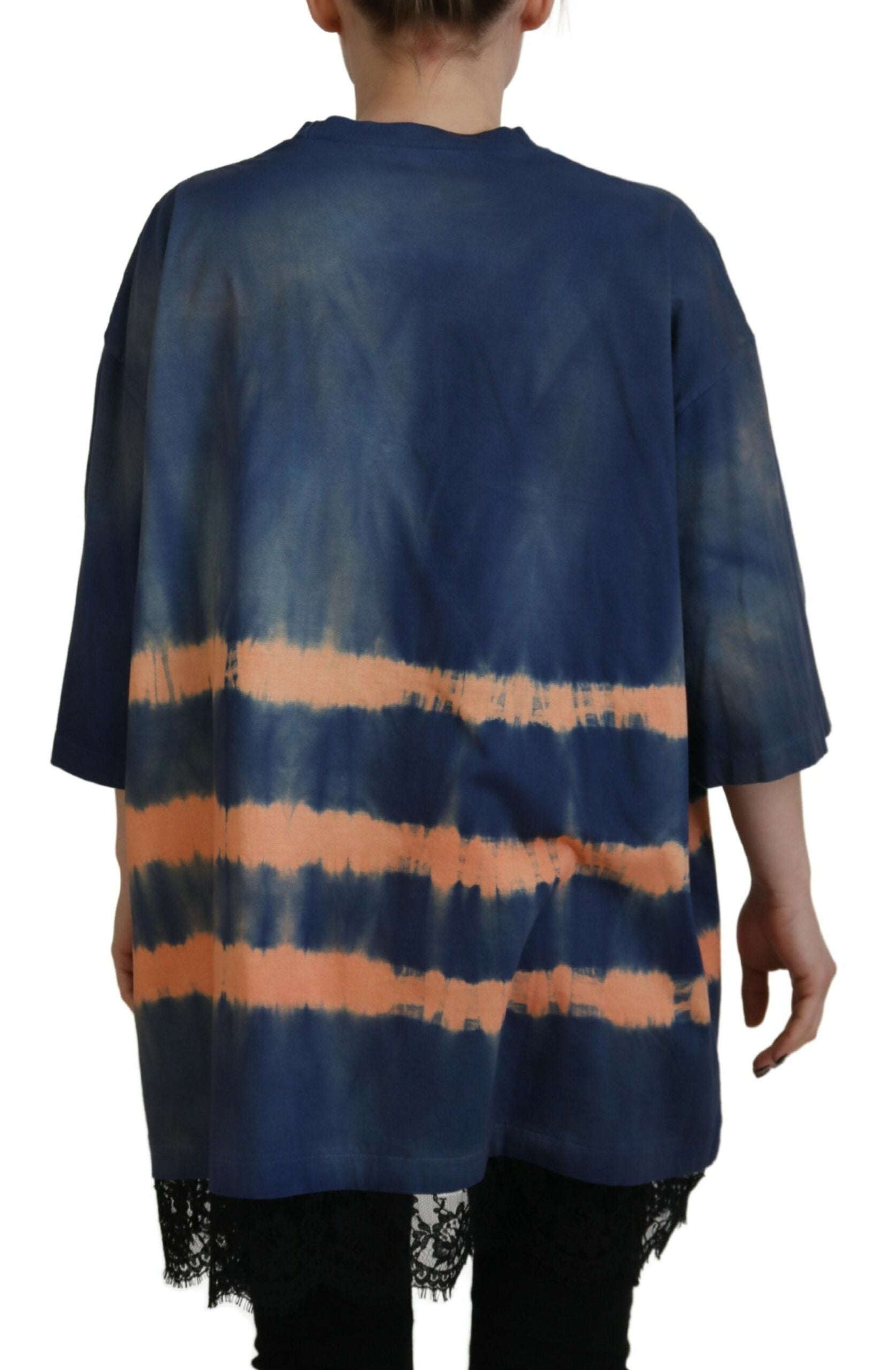 Dsquared² Blaues Baumwoll-Tie-Dye-T-Shirt mit kurzen Ärmeln und Spitze