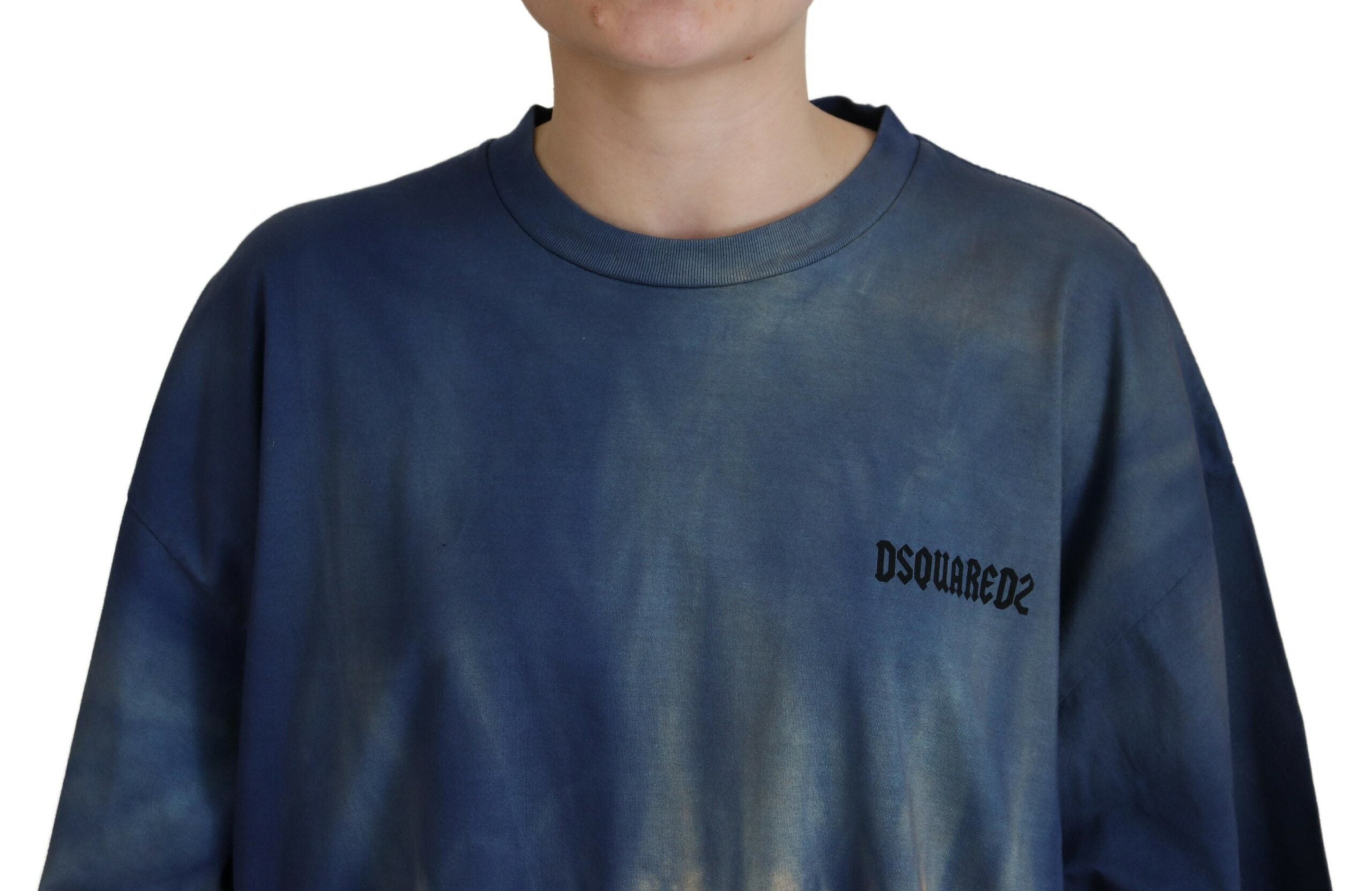 Dsquared² Blaues Baumwoll-Tie-Dye-T-Shirt mit kurzen Ärmeln und Spitze