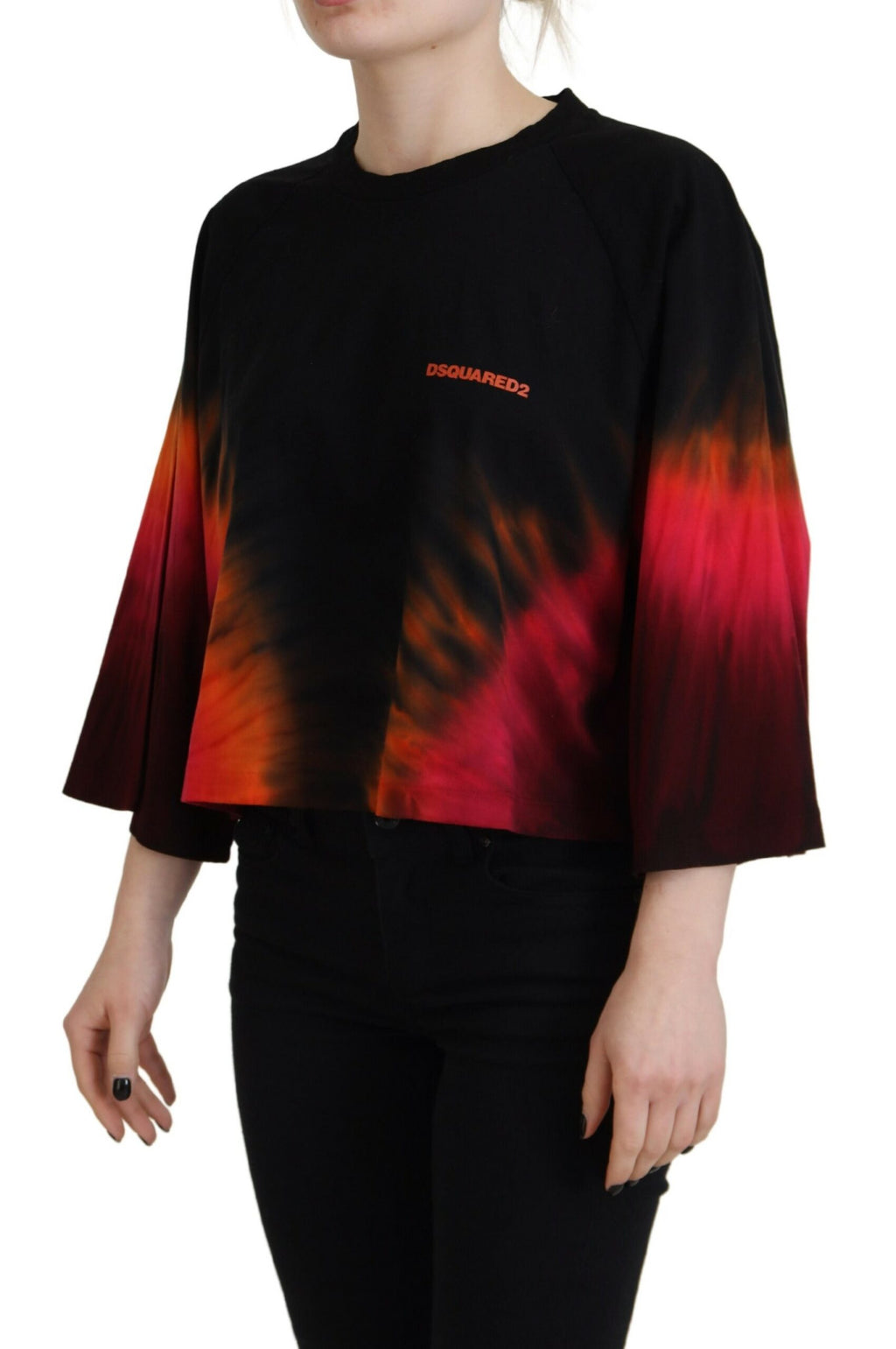 Dsquared² Schwarzes Cotton Tie Dye Crew Neck Casual Top
