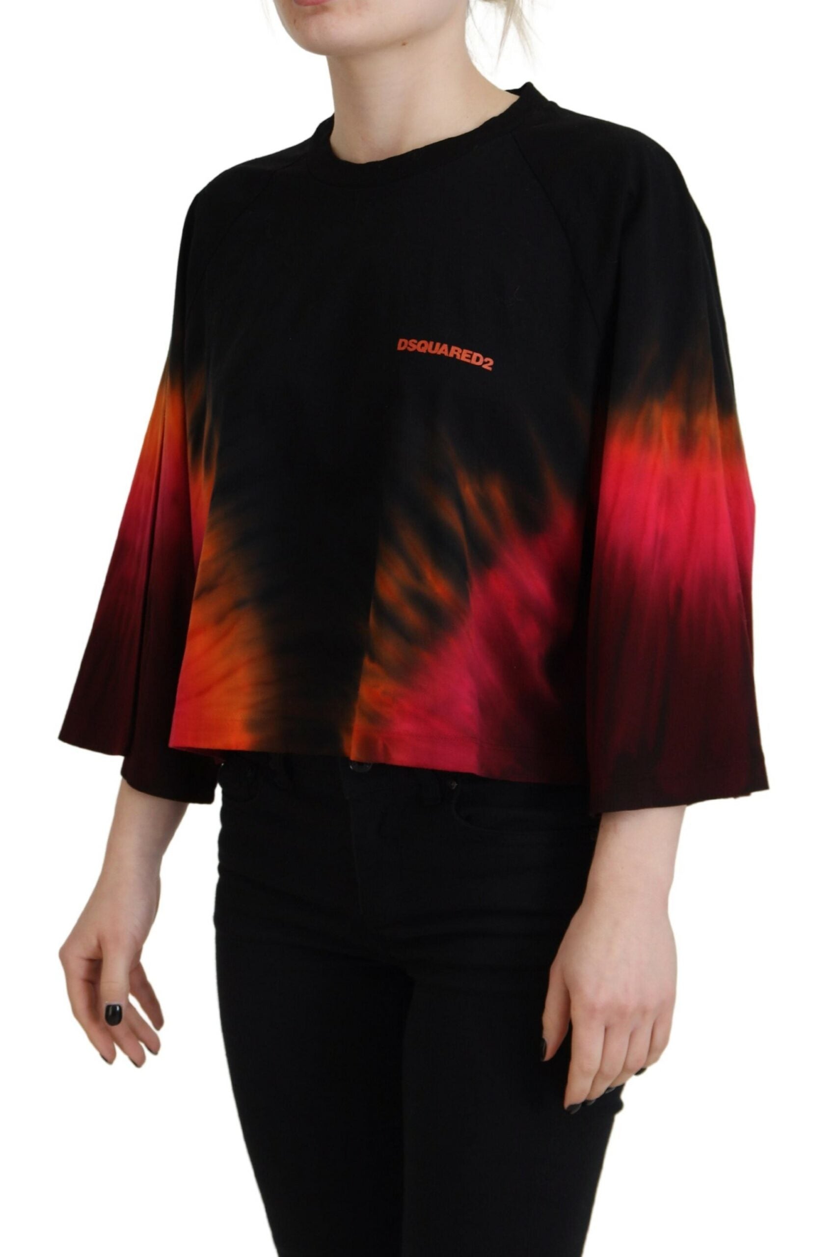 Dsquared² Schwarzes Cotton Tie Dye Crew Neck Casual Top