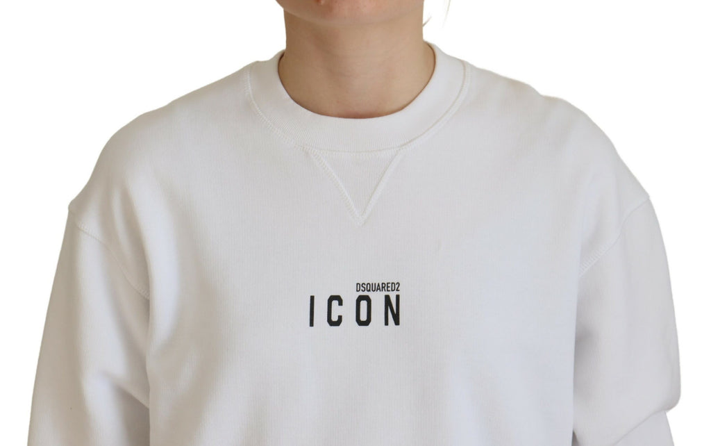 Dsquared² Weißer bedruckter Langarm-Pullover mit Rundhalsausschnitt aus Baumwolle