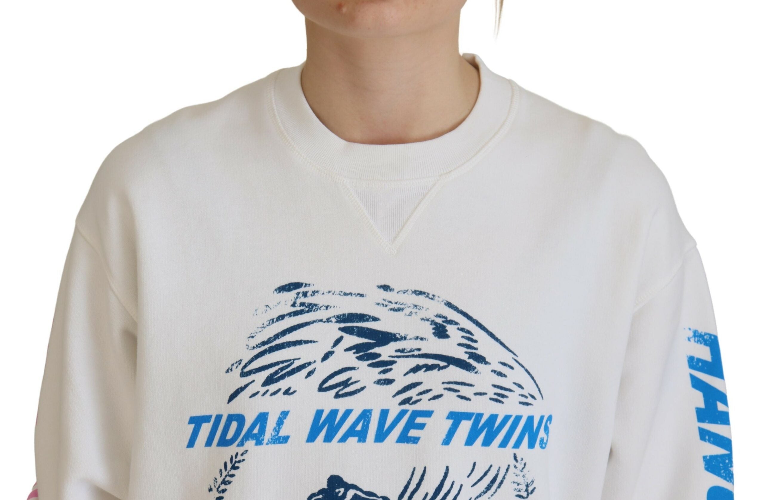 Dsquared² Weißer bedruckter Baumwollpullover mit langen Ärmeln für Frauen