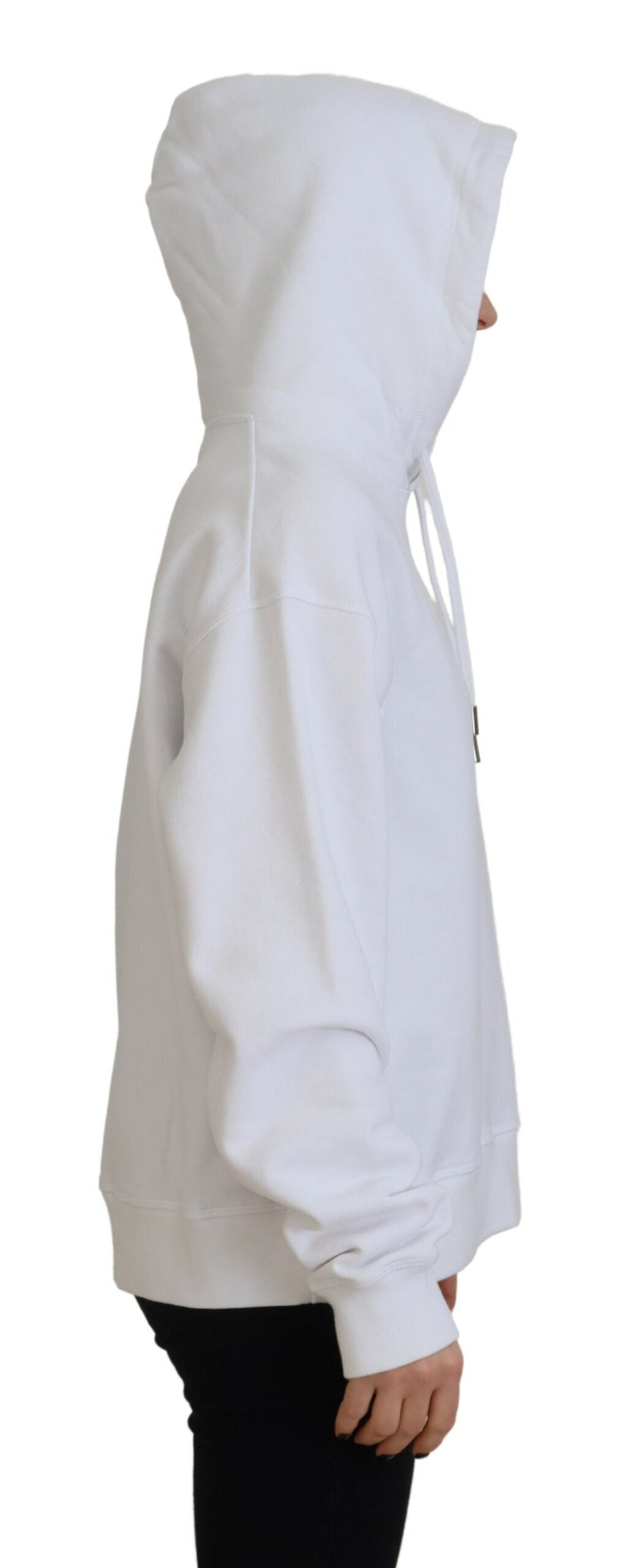 Dsquared² Weißes Logo Patch Baumwoll-Kapuzenpulli Sweatshirt Pullover