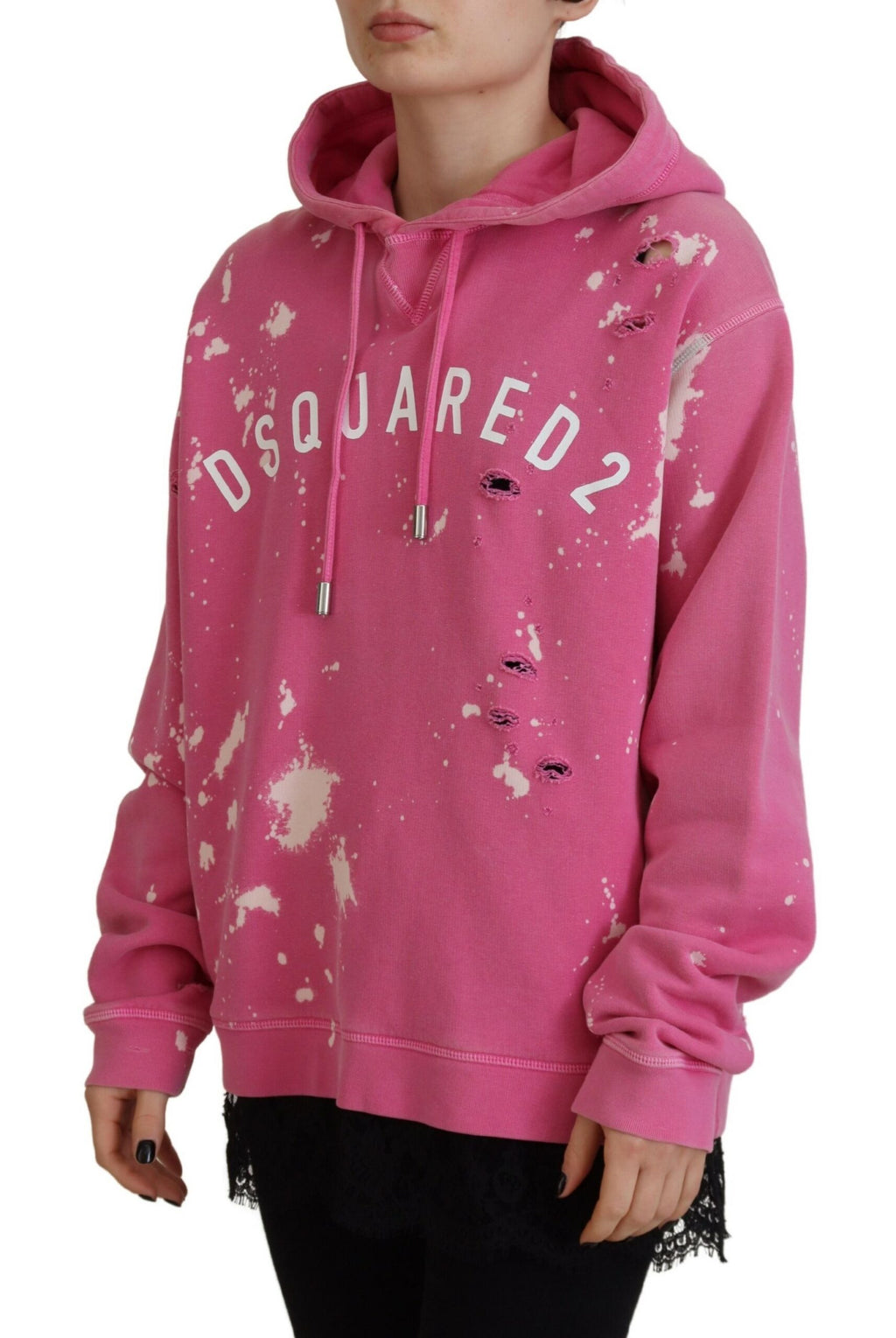 Dsquared² Rosa Logo Print Baumwolle Hoodie Sweatshirt Pullover