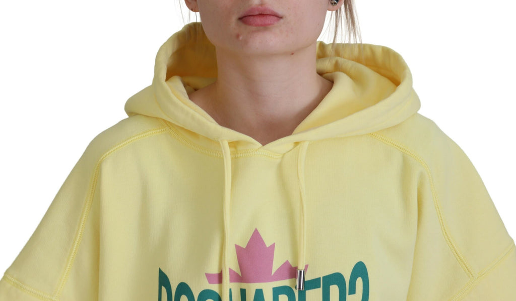 Dsquared² Gelbes Logo Print Baumwolle Hoodie Sweatshirt Pullover