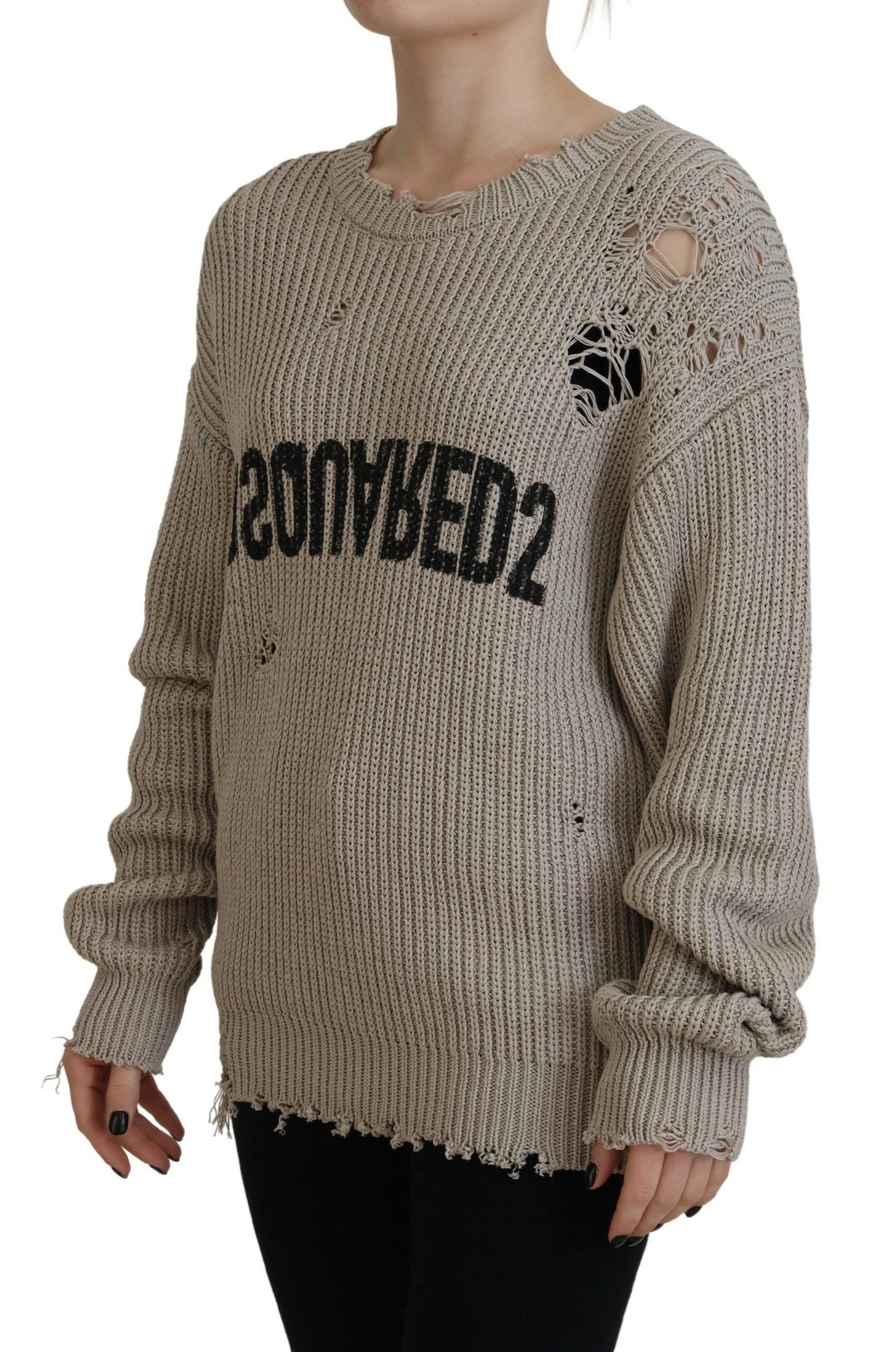 Dsquared² Beigefarbener Pullover aus Baumwolle mit Rundhalsausschnitt