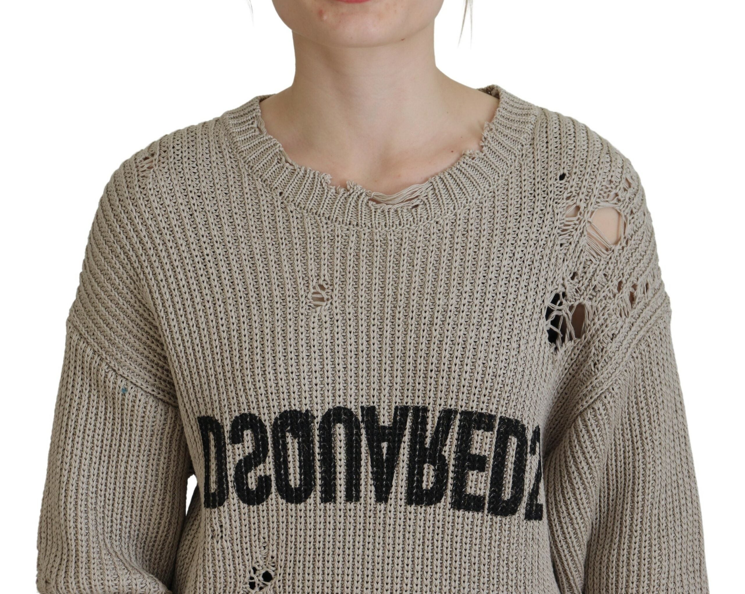Dsquared² Beigefarbener Pullover aus Baumwolle mit Rundhalsausschnitt