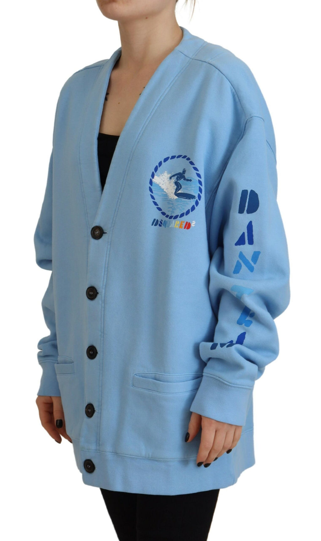 Dsquared² Blauer Baumwollstrickpullover mit Knöpfen