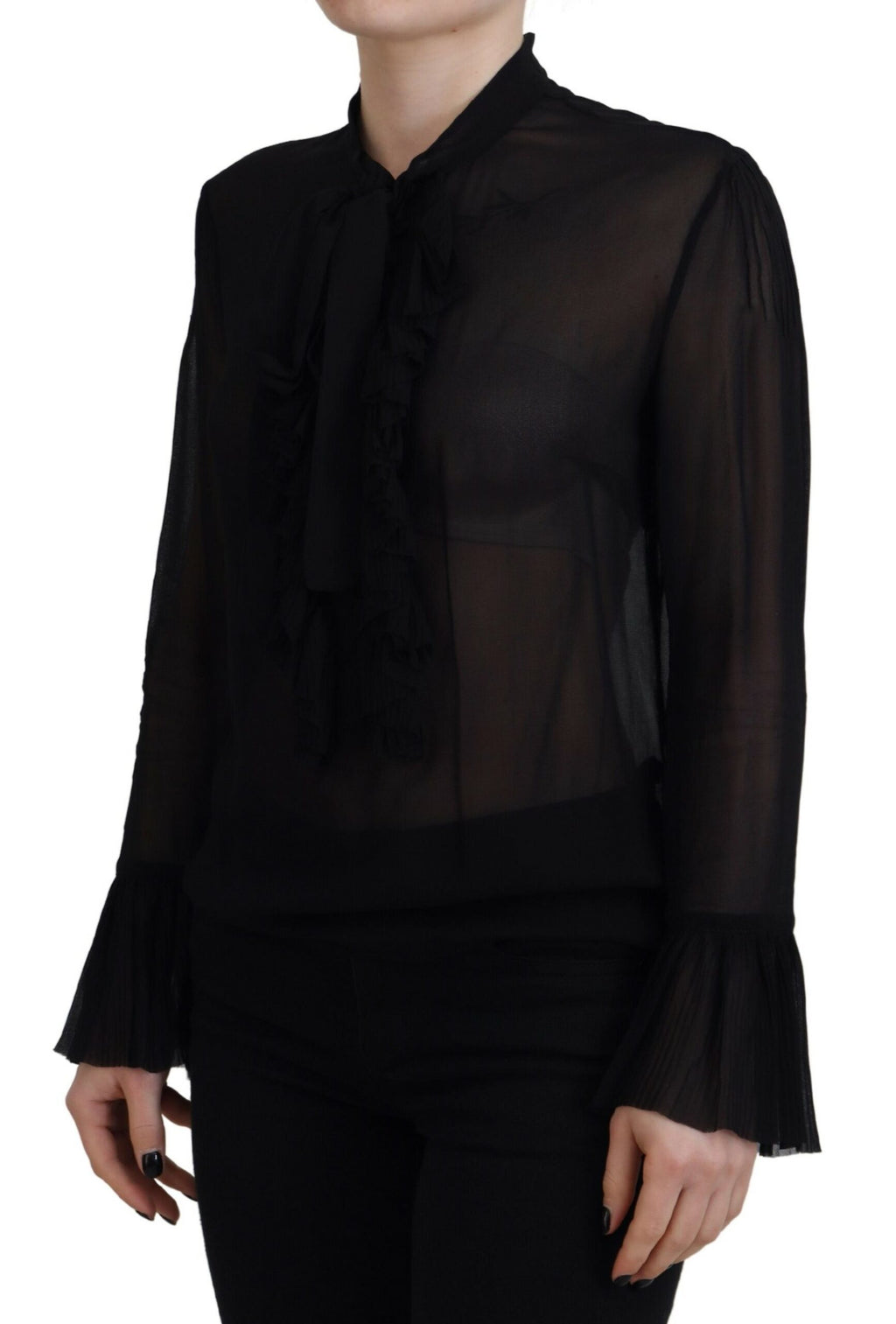 Dsquared² Schwarzes Viskose Long Sleeves See Through Bluse Top