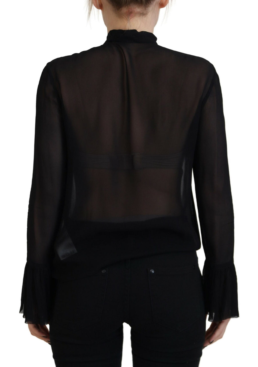 Dsquared² Schwarzes Viskose Long Sleeves See Through Bluse Top
