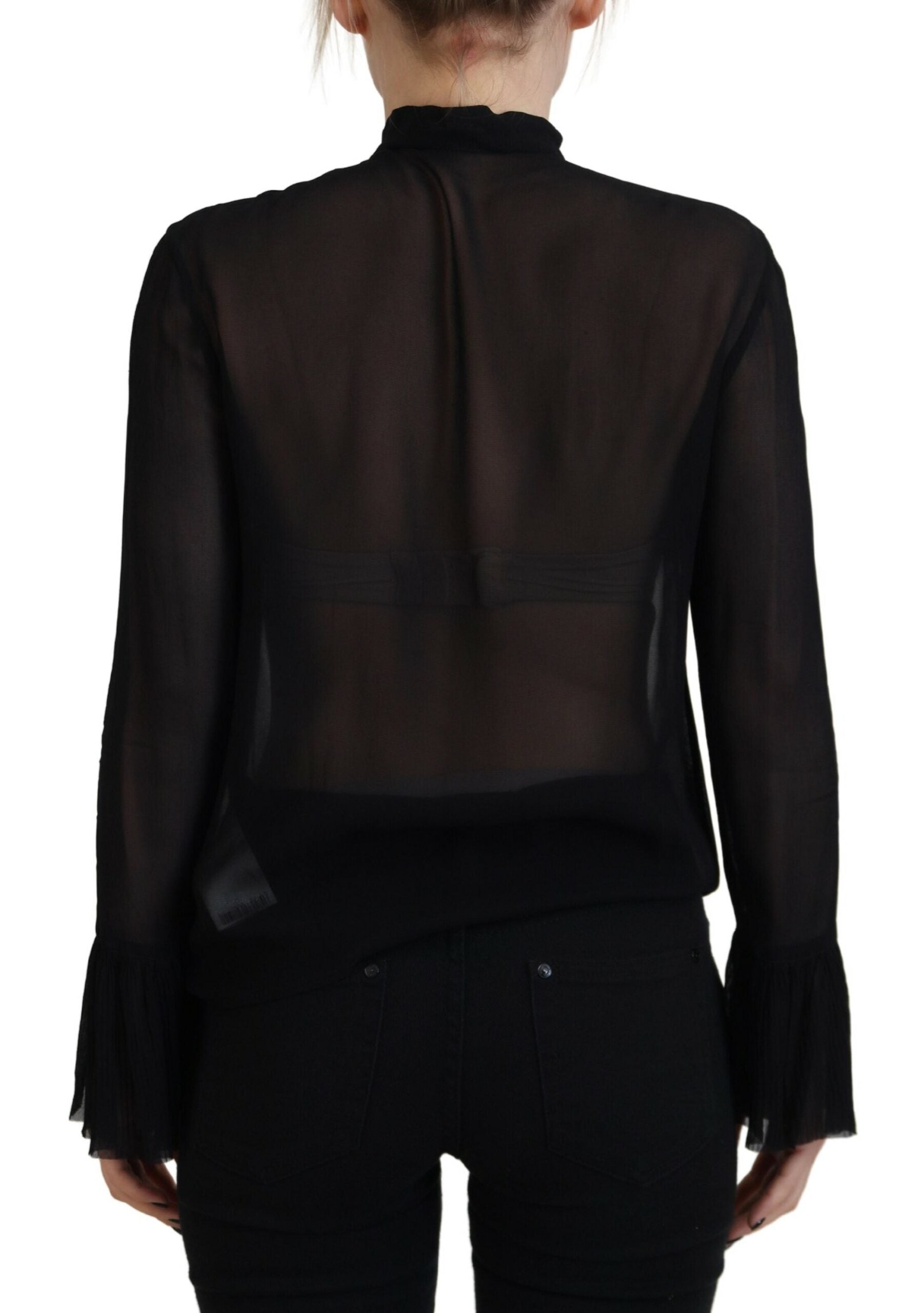 Dsquared² Schwarzes Viskose Long Sleeves See Through Bluse Top