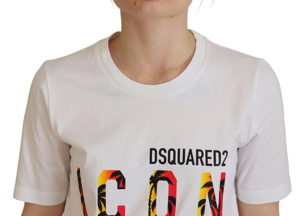 Dsquared² Weißes T-Shirt mit Rundhalsausschnitt und Icon-Logo-Druck aus Baumwolle
