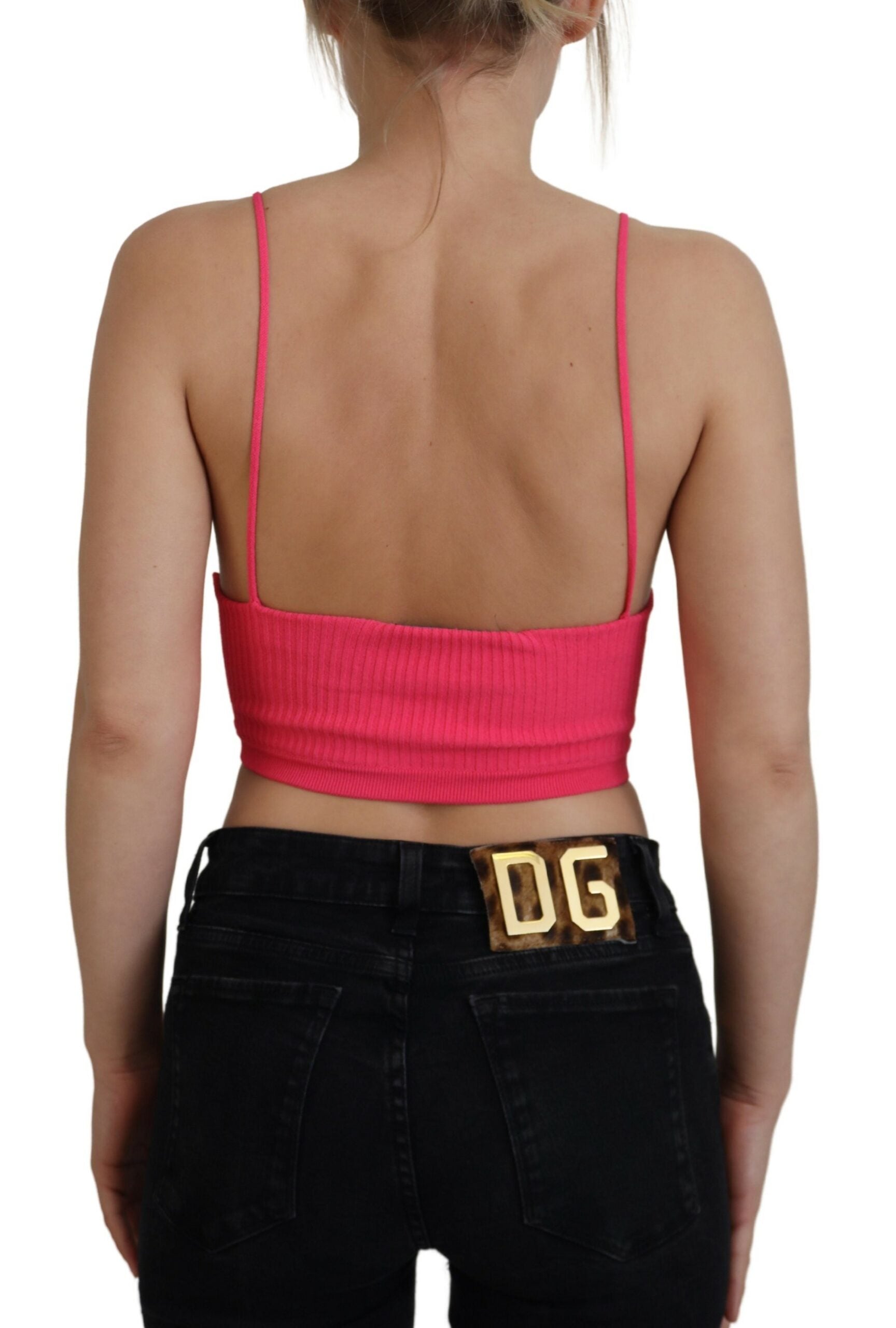 Dsquared² Rosa Rippenstrick-BH mit Spaghettiträgern