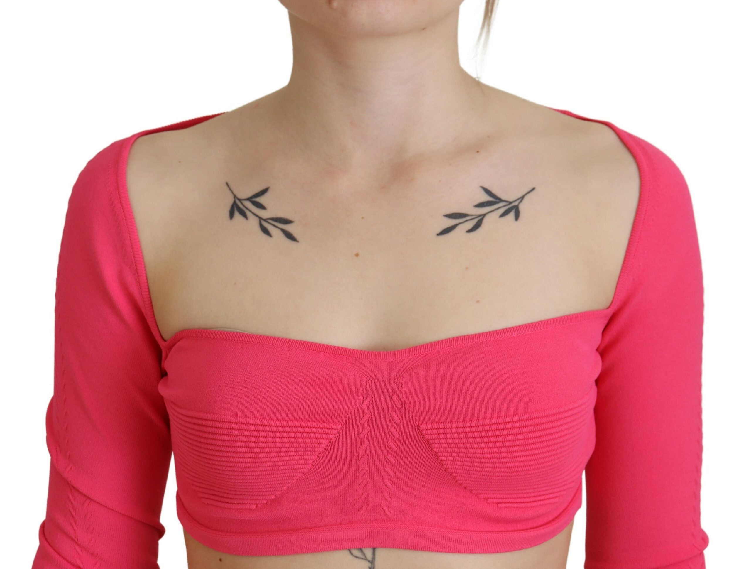 Dsquared² Rosa Viskose-Strick-Quadrathals-Top mit langen Ärmeln