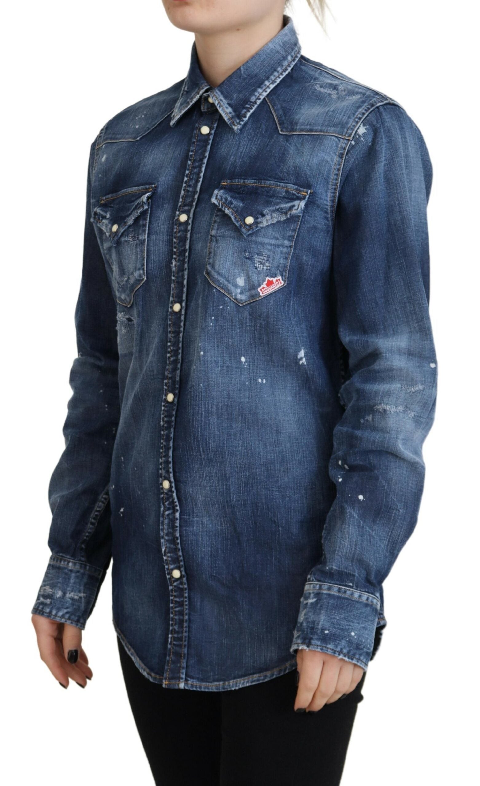 Dsquared² Blau gewaschenes Baumwollhemd mit Knopfleiste aus Denim